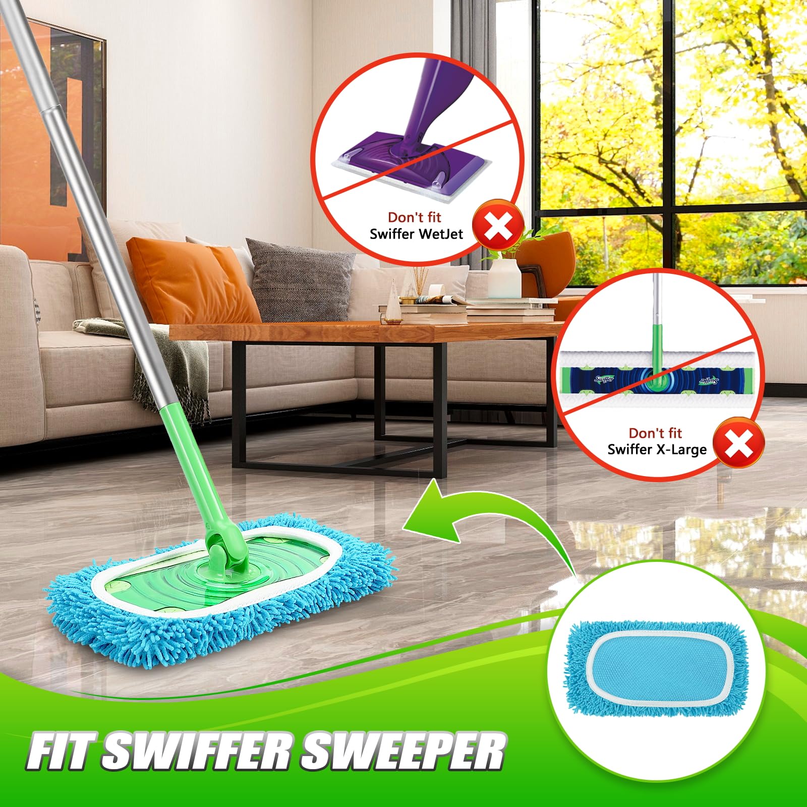 Set of 4 Reusable Microfiber Mop Pads Compatible with Swiffer Sweeper (4 Count)