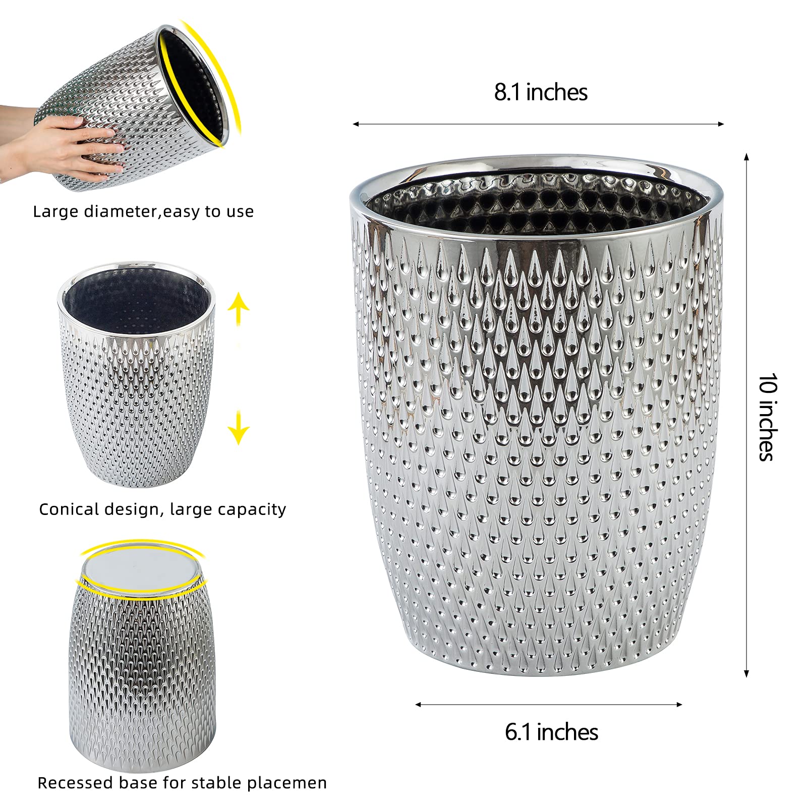 Modern Round Silver Small Trash Can Wastebasket