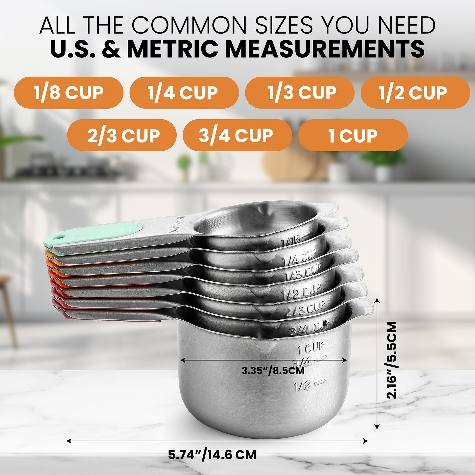 Magnetic Stainless Steel Measuring Cups Set of 7