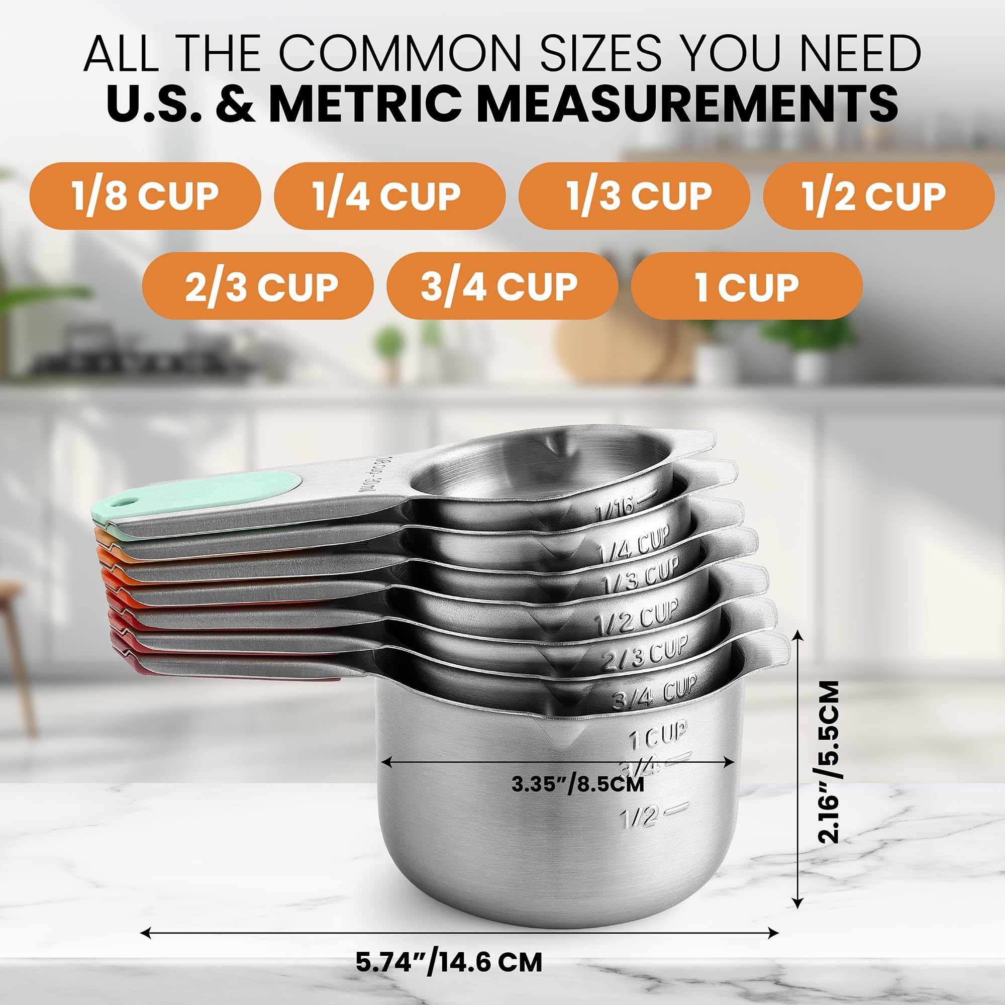 Magnetic Stainless Steel Measuring Cups Set of 7