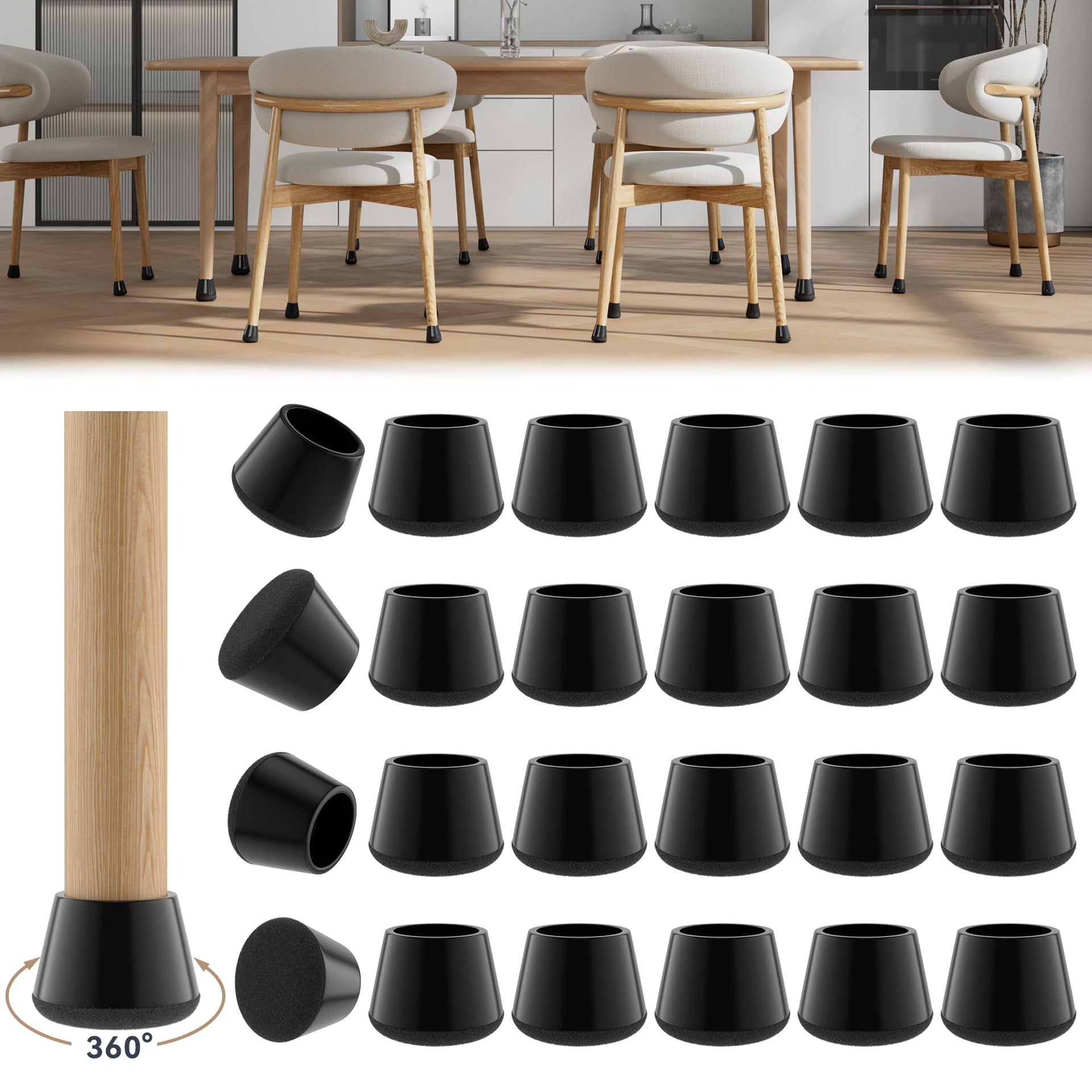 24PCS Upgraded Silicone Chair Leg Floor Protectors for Hardwood Floors (24 Count)