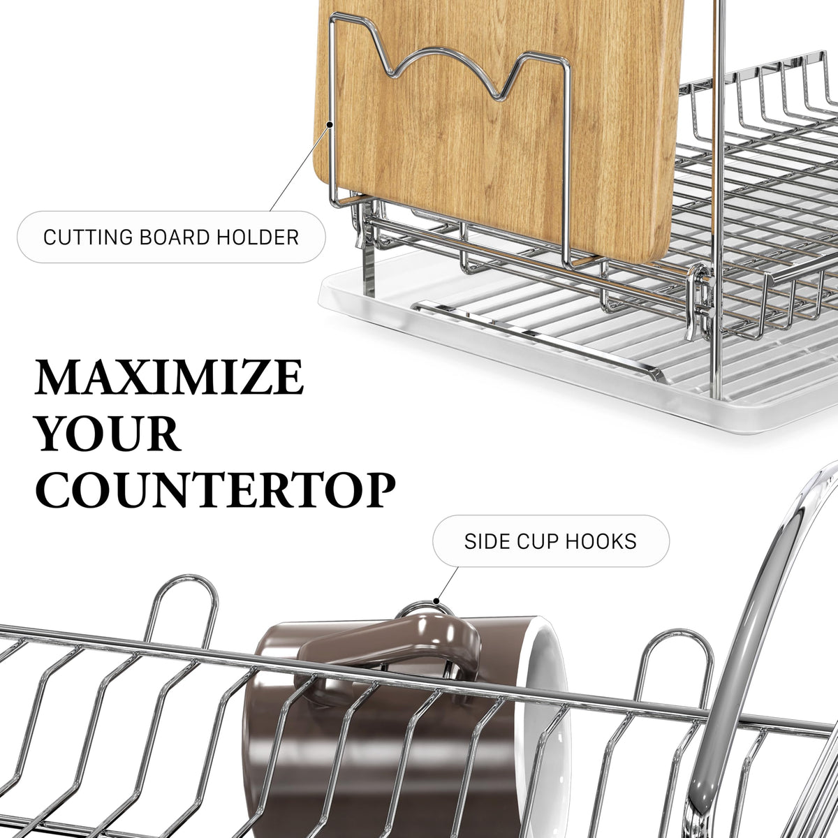 2 Tier Stainless Steel Dish Rack with Drainboard