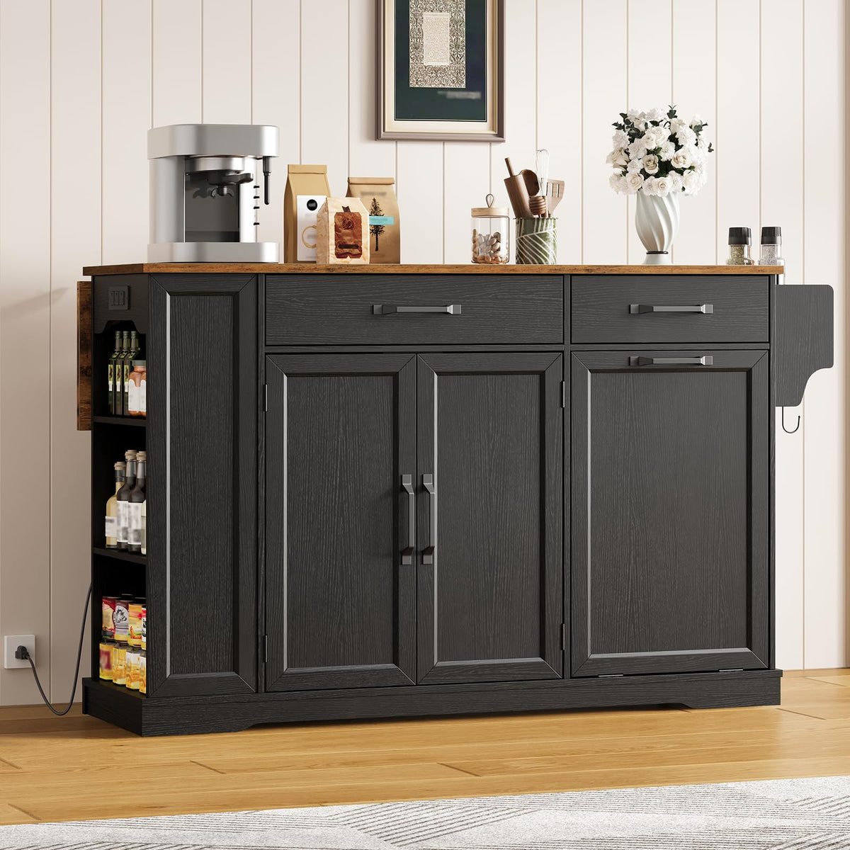 Kitchen Island with Power Outlet & Drop Leaf