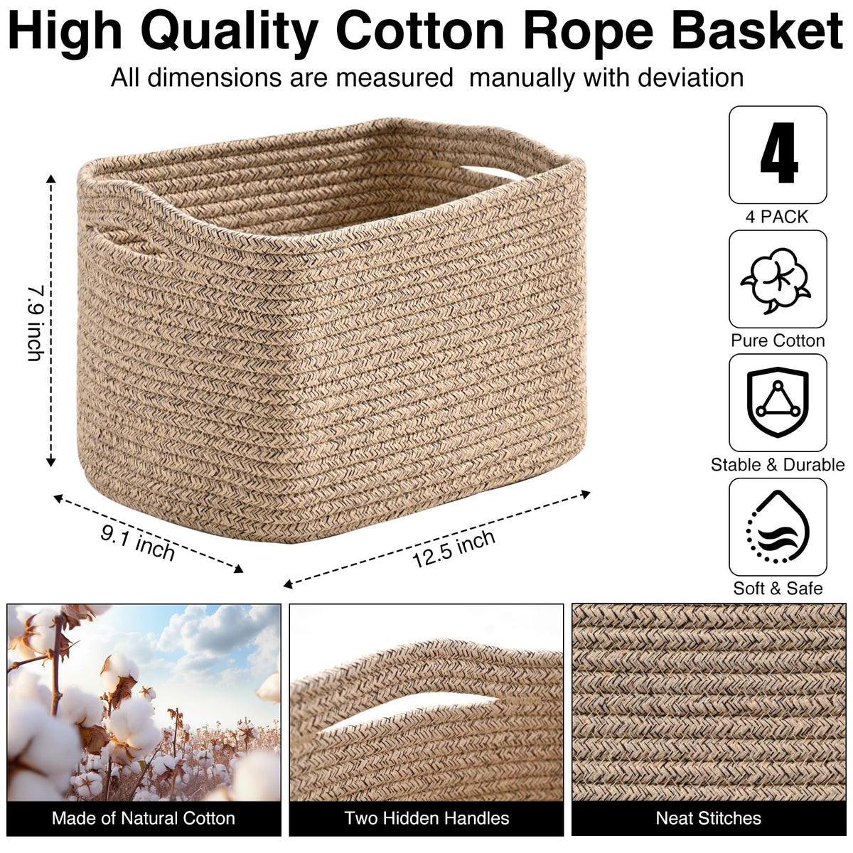 Small Storage Baskets for Shelves Organizing (4 Count)