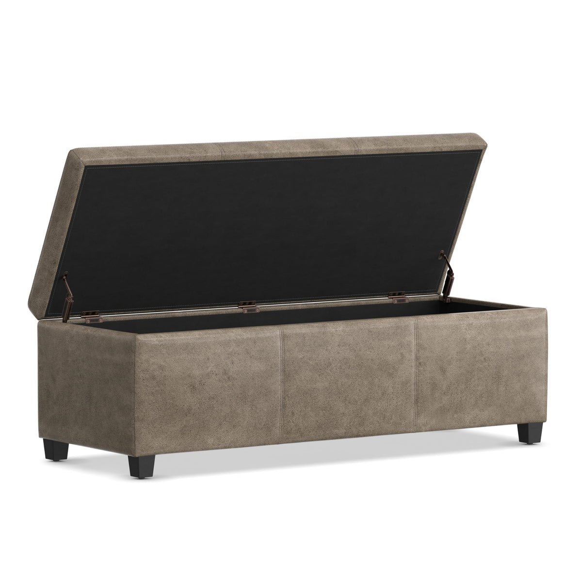 Avalon 48" Wide Vegan Leather Storage Ottoman in Grey Brown