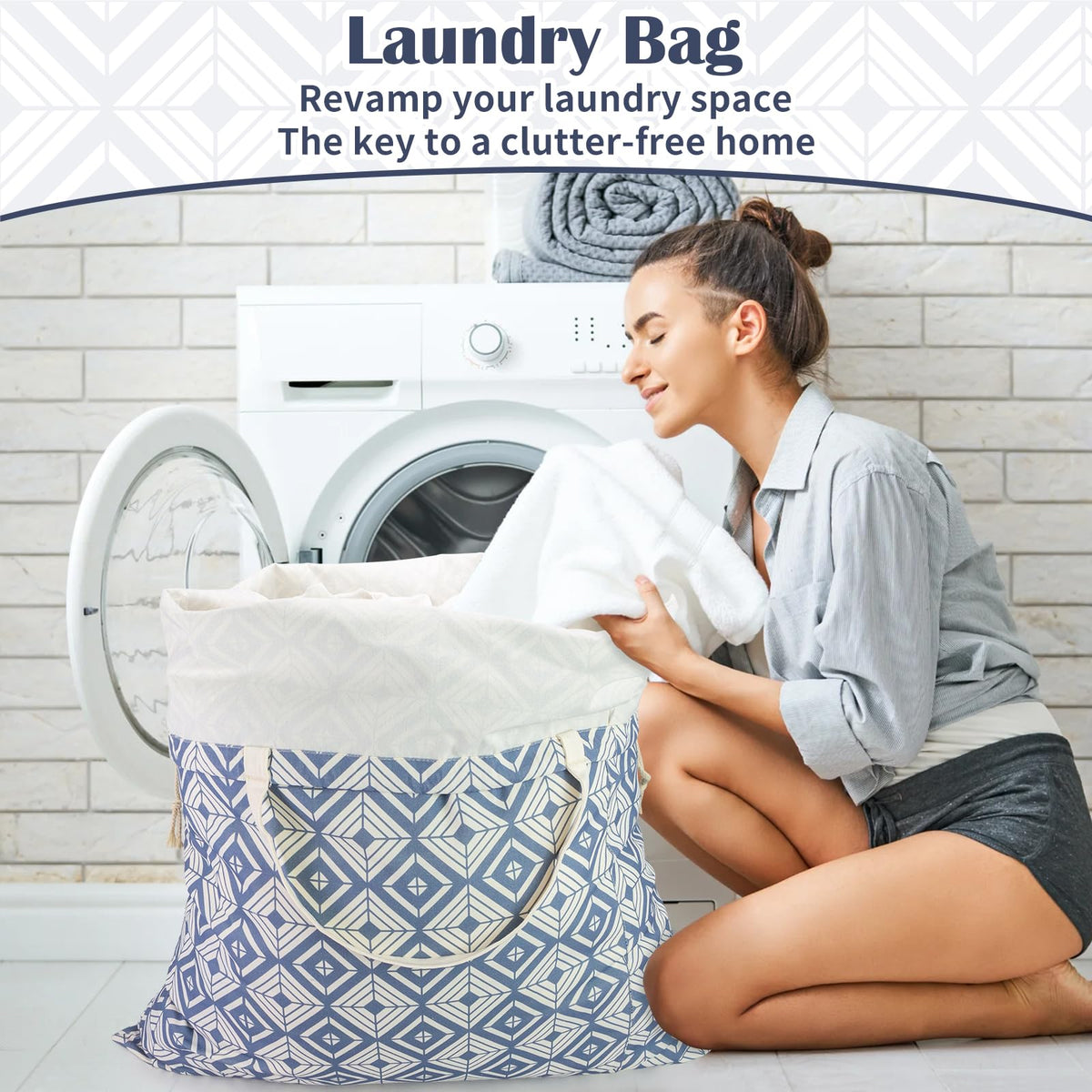 Canvas Laundry Bag with Handles & Drawstring 30"Wx35"H