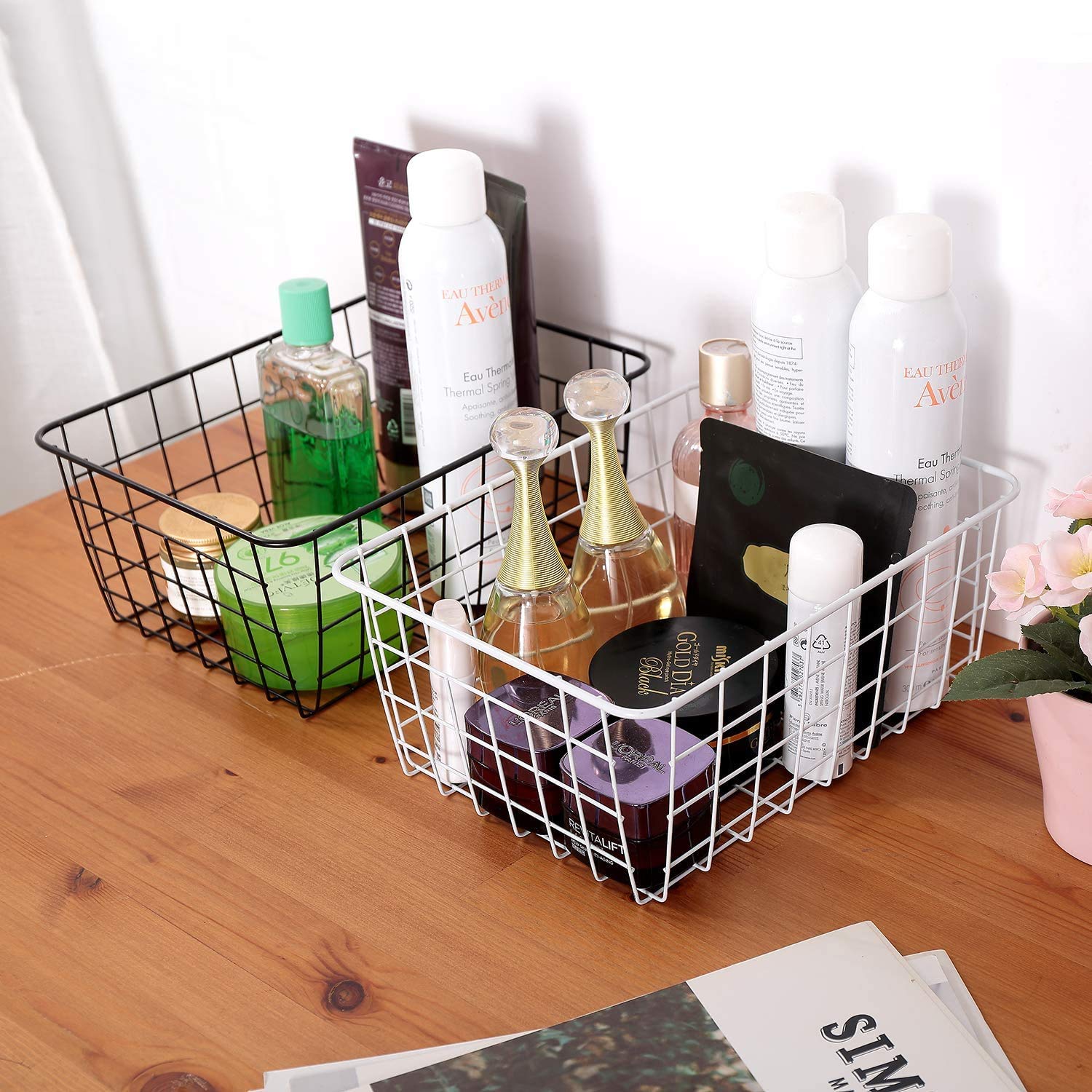 Kitchen Black Wire Baskets for organizing Farmhouse Decor Metal Food Storage Organizer (4 Count)
