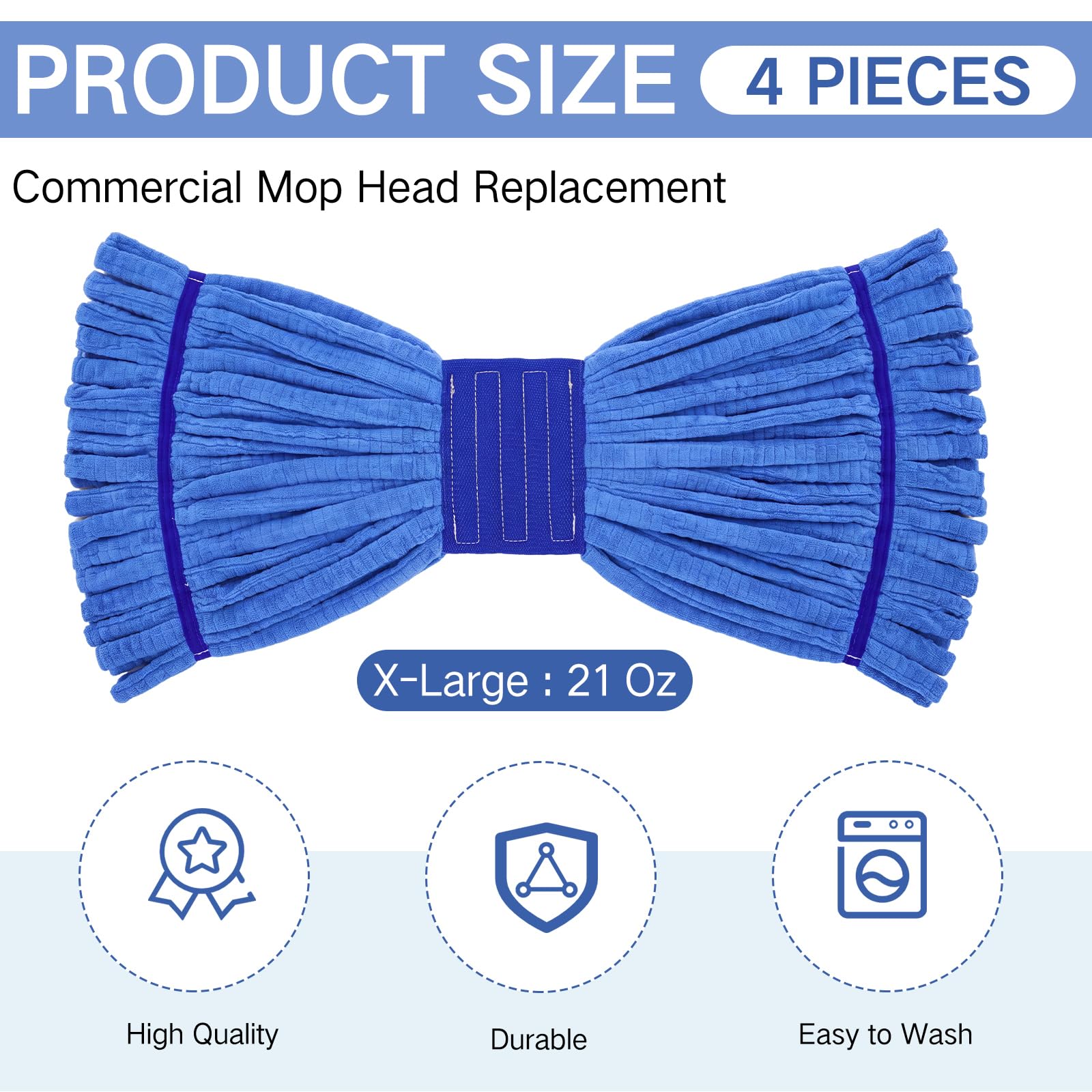 4 Pcs Microfiber Commercial Mop Head Replacement Tube Industrial Looped End Mop Heads Refill for Floor Cleaning for Home Commercial Industrial Use (4 Count)