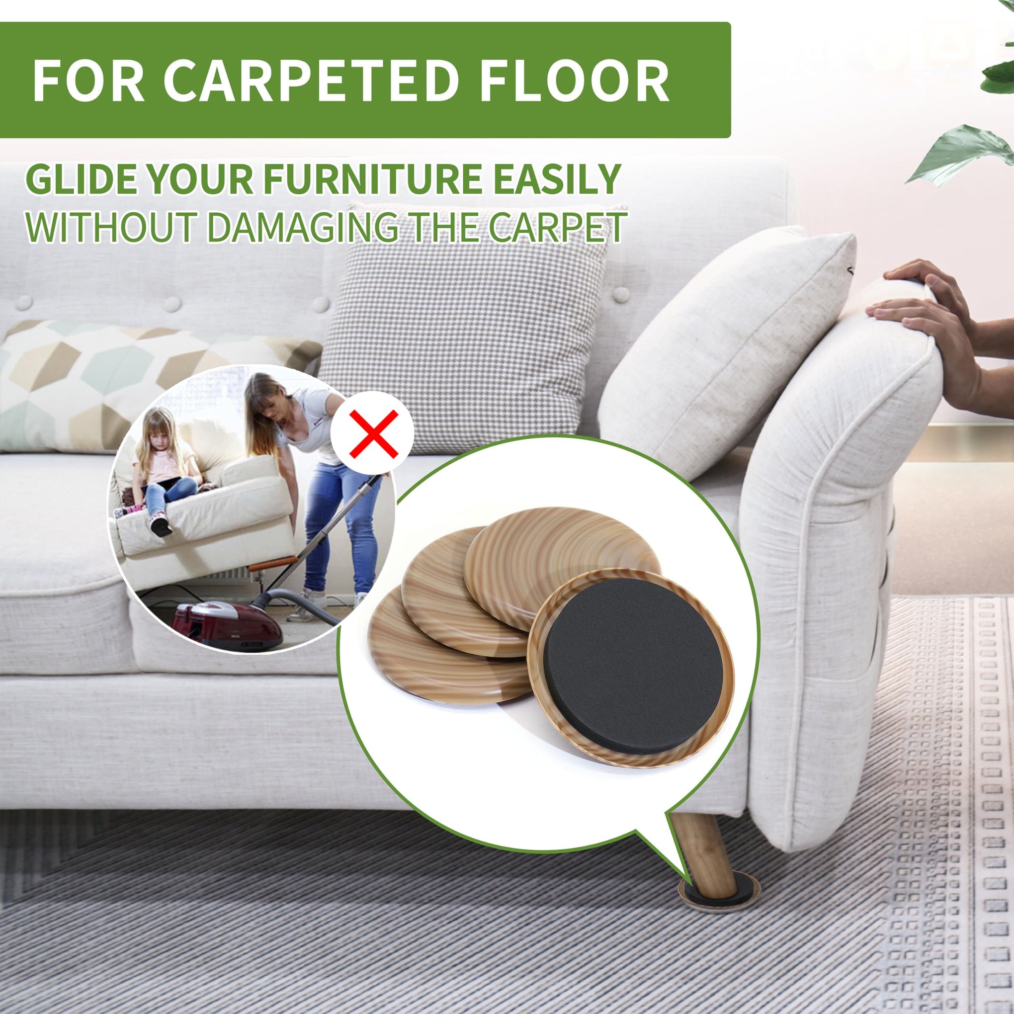 Furniture Sliders for Carpet 8 PCS (8 Count)