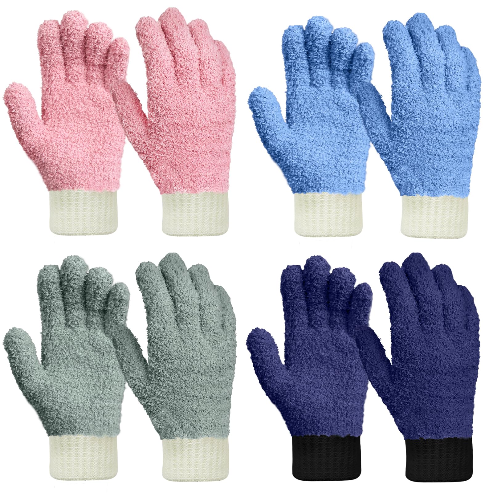Microfiber Dusting Gloves Washable Reusable Cleaning Mittens Gloves Kitchen House Cleaning Car Blinds Multicolor 4 Pairs L (8 Count)