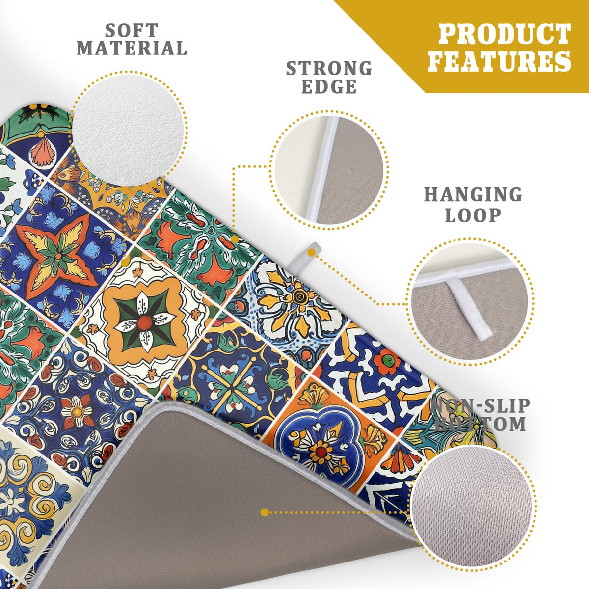 Talavera Mexican Tiles Dish Drying Mat for Kitchen Counter 16x18 Inch Mexican Flower Decorations Dish Draining Mat Mexican Tilt Fast Absorbent Tableware Dishes Pad for Coffee Bar Countertop