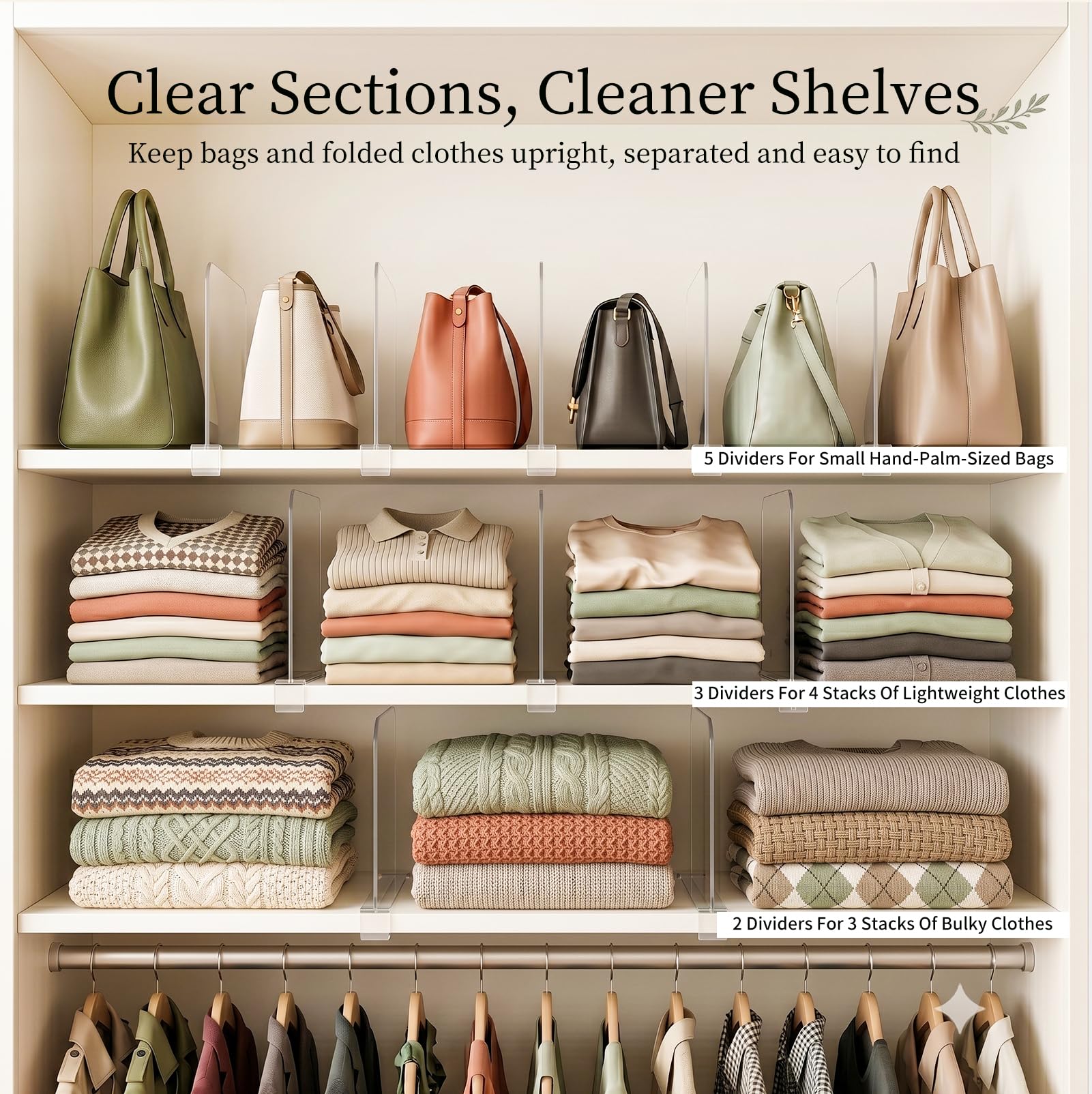 Shelf Dividers Purse Organizer for Closet (16 Count)