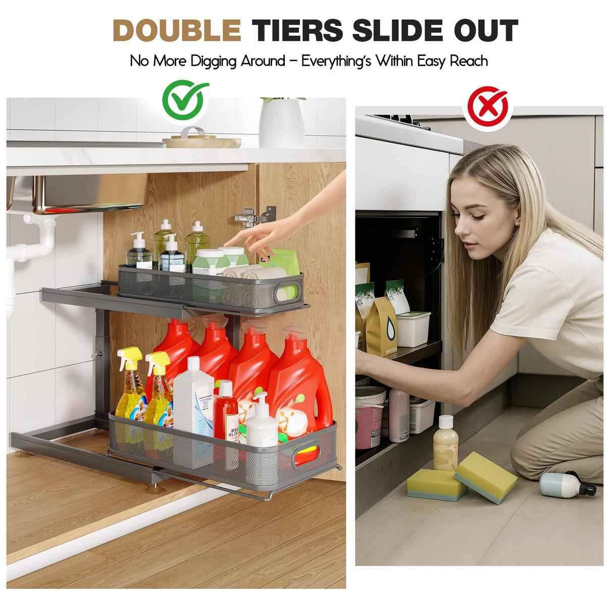 2 Pack Under Sink Storage Organizer with 2 (2 Count)