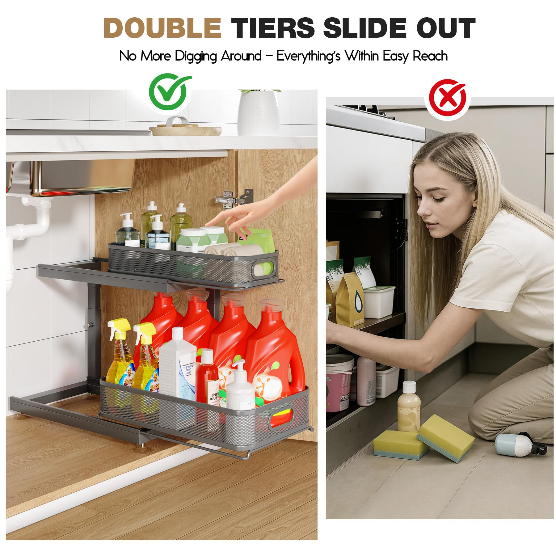 2 Pack Under Sink Storage Organizer with 2 (2 Count)