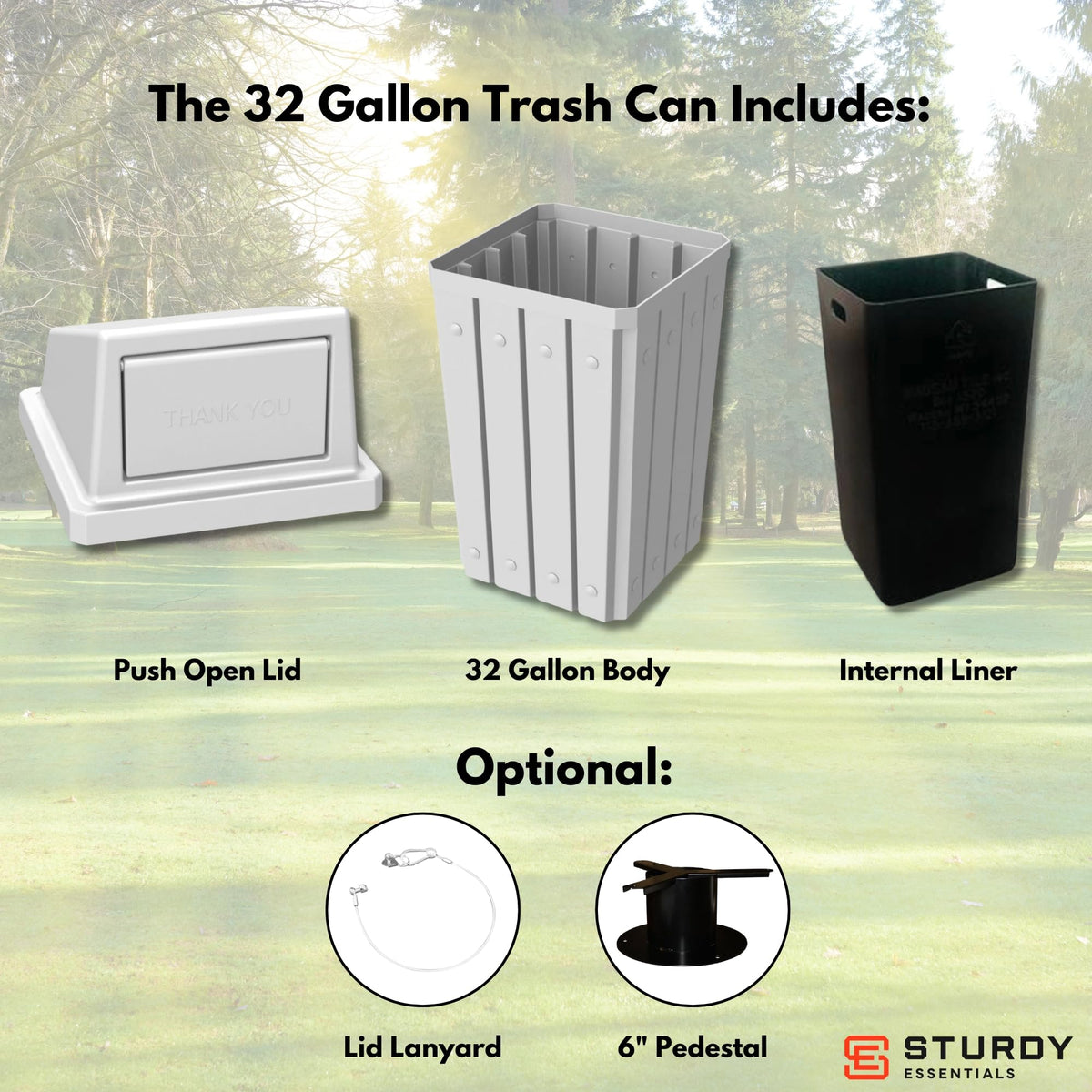 Campus Collection 32 Gallon Outdoor Commercial Trash Can with Lid