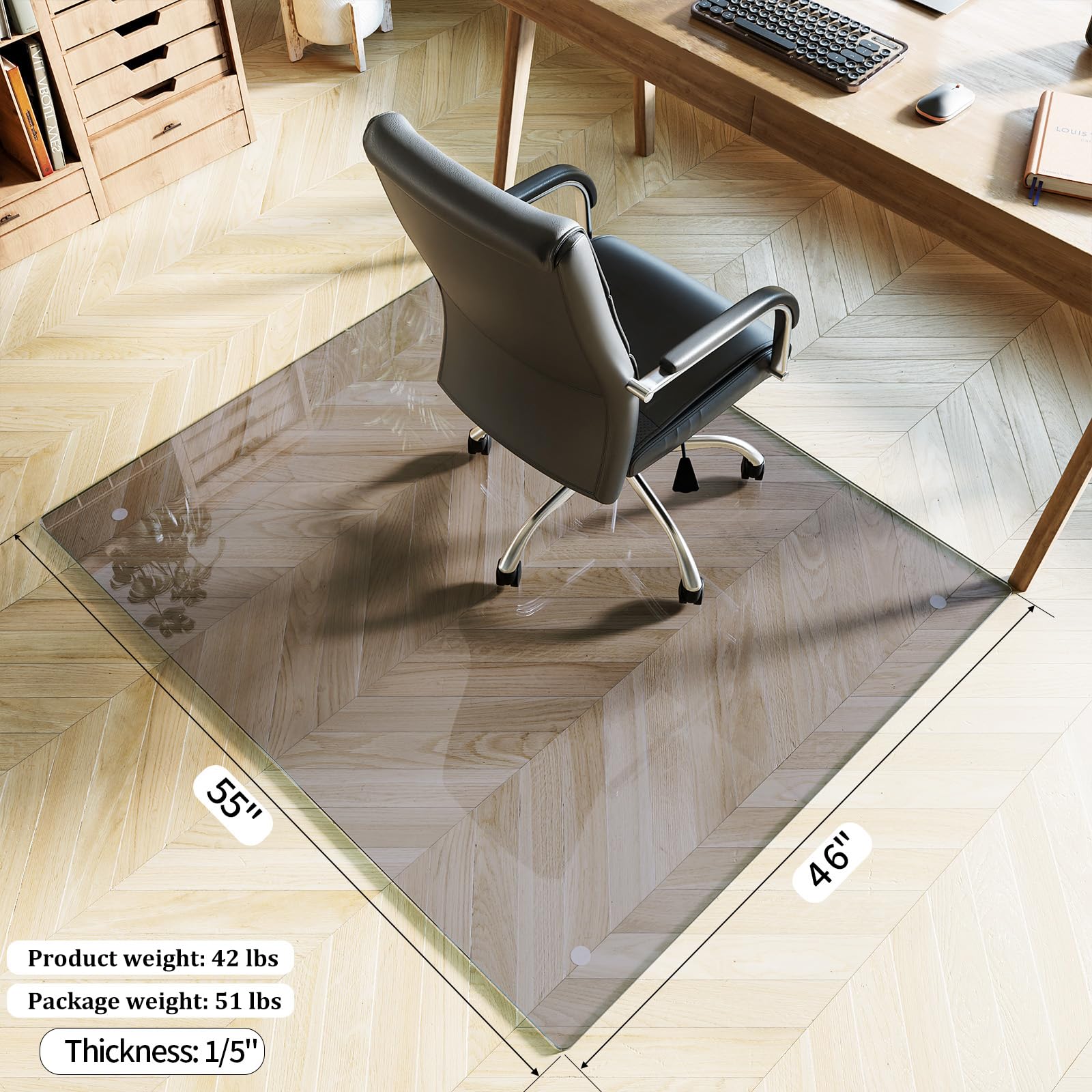 46" x 55" Office Chair Mat for Hardwood Floors & Carpets