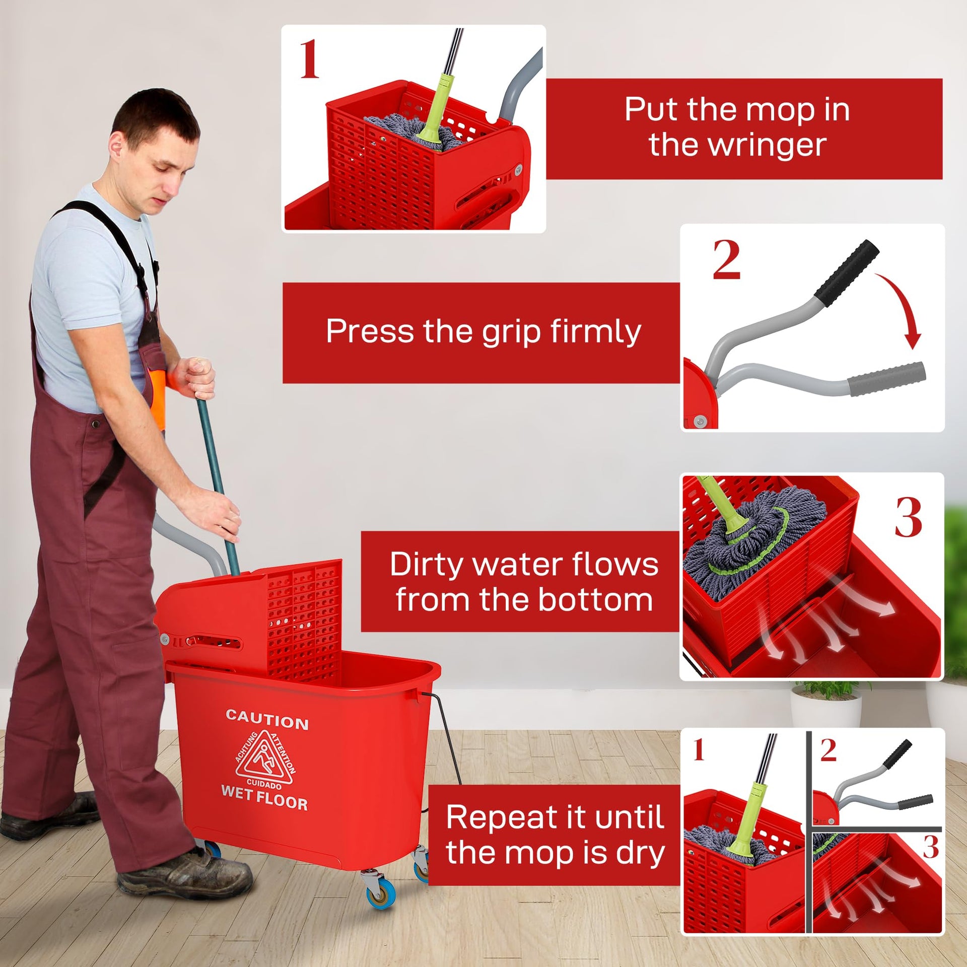 Compact Mop Bucket with Wringer on Wheels for Floor Cleaning