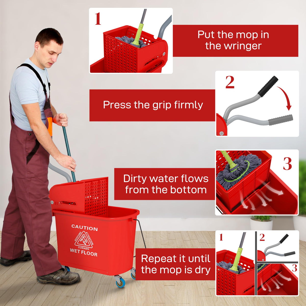 Compact Mop Bucket with Wringer on Wheels for Floor Cleaning