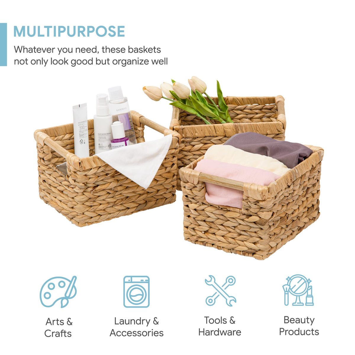 Small Wicker Baskets for Organizing Bathroom (3 Count)