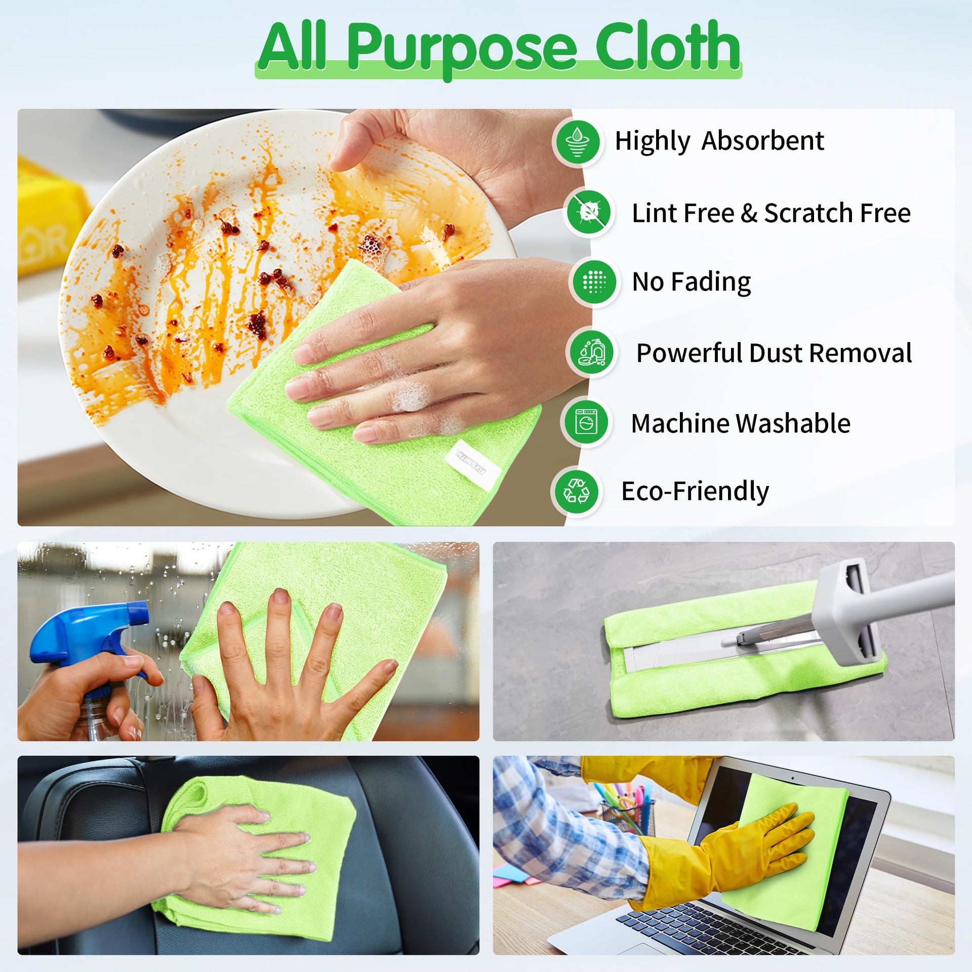 Sage Green Microfiber Cleaning Cloth (8 Count)