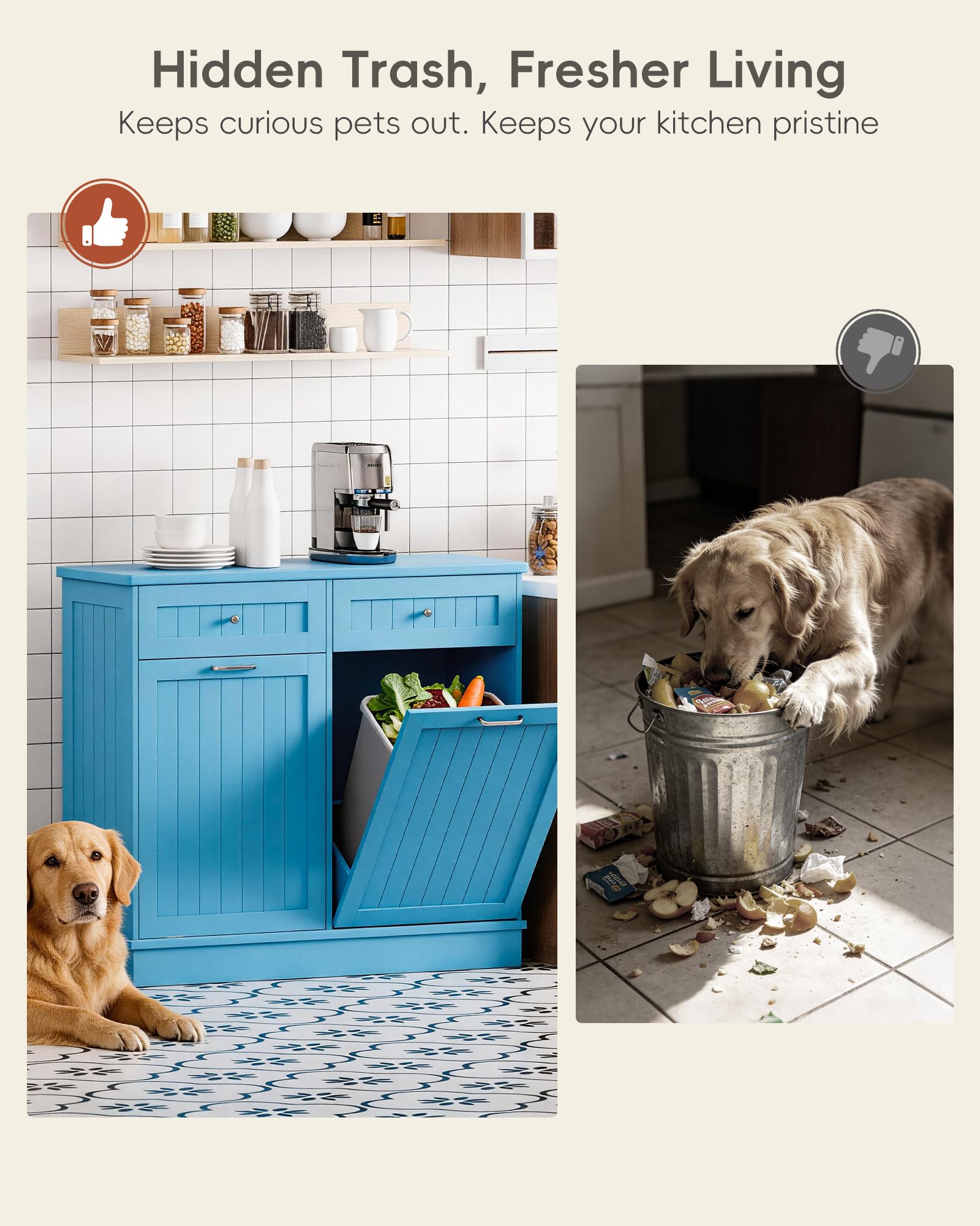 2 x 10 Gallon Tilt Out Trash Cabinet with 2 Big Storage Drawer