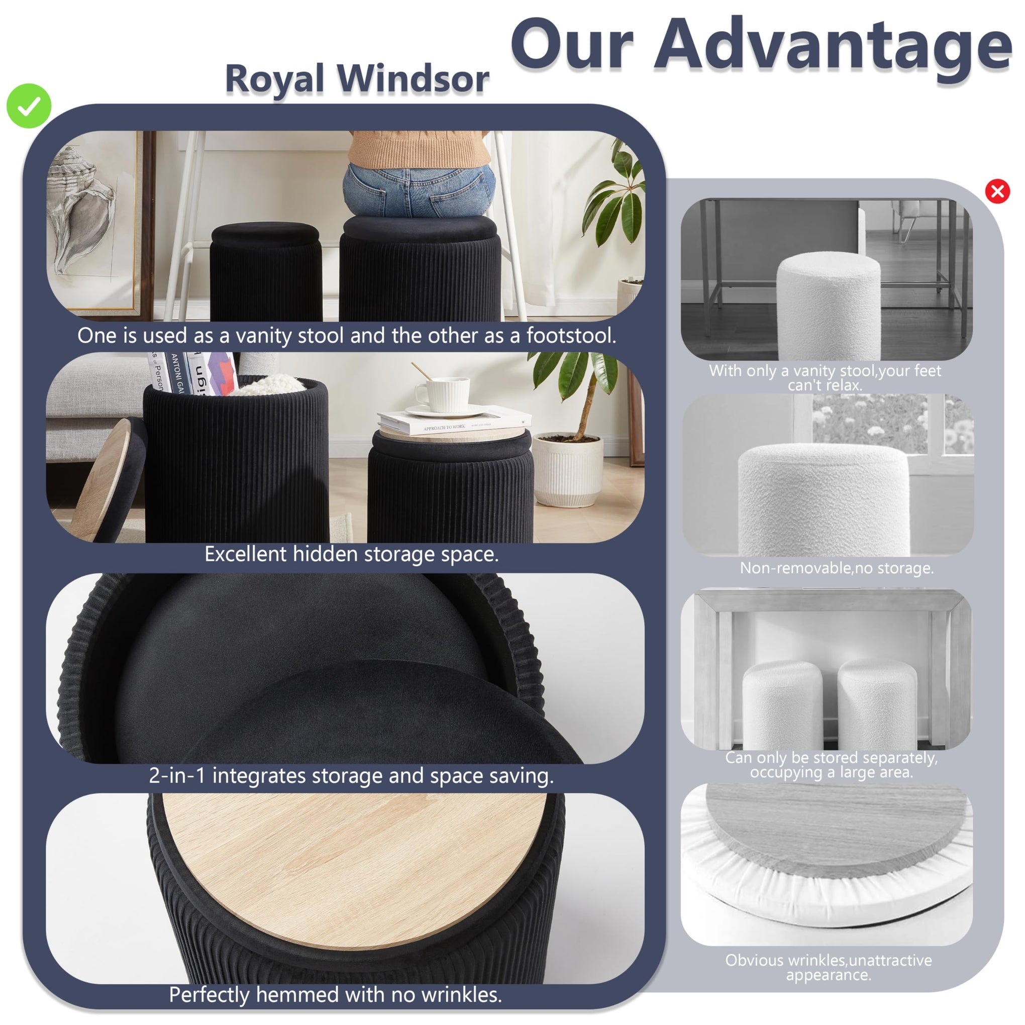 Round Ottoman with Storage Set of 2