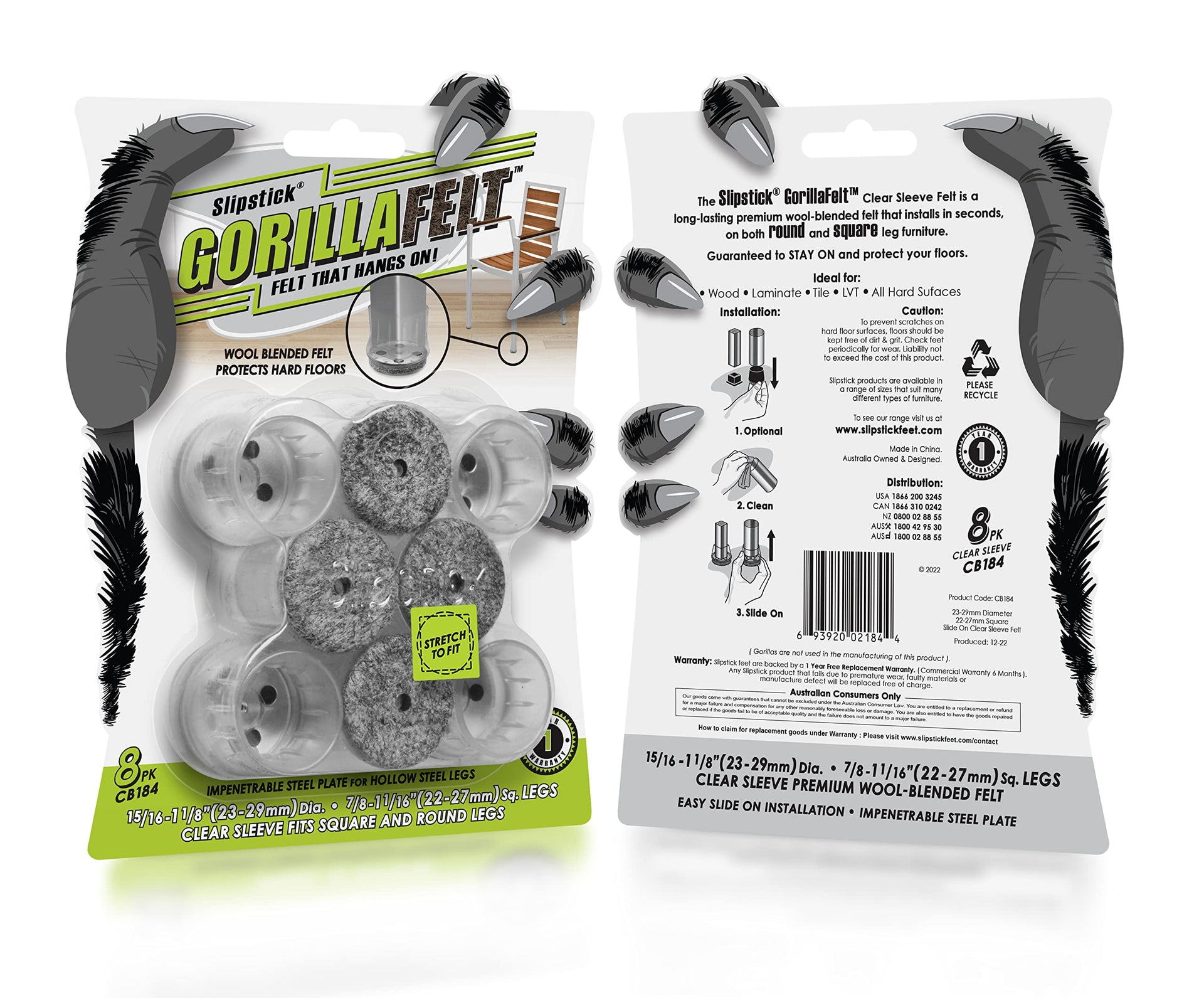 GorillaFelt Chair Leg Floor Protectors for Hardwood Floors