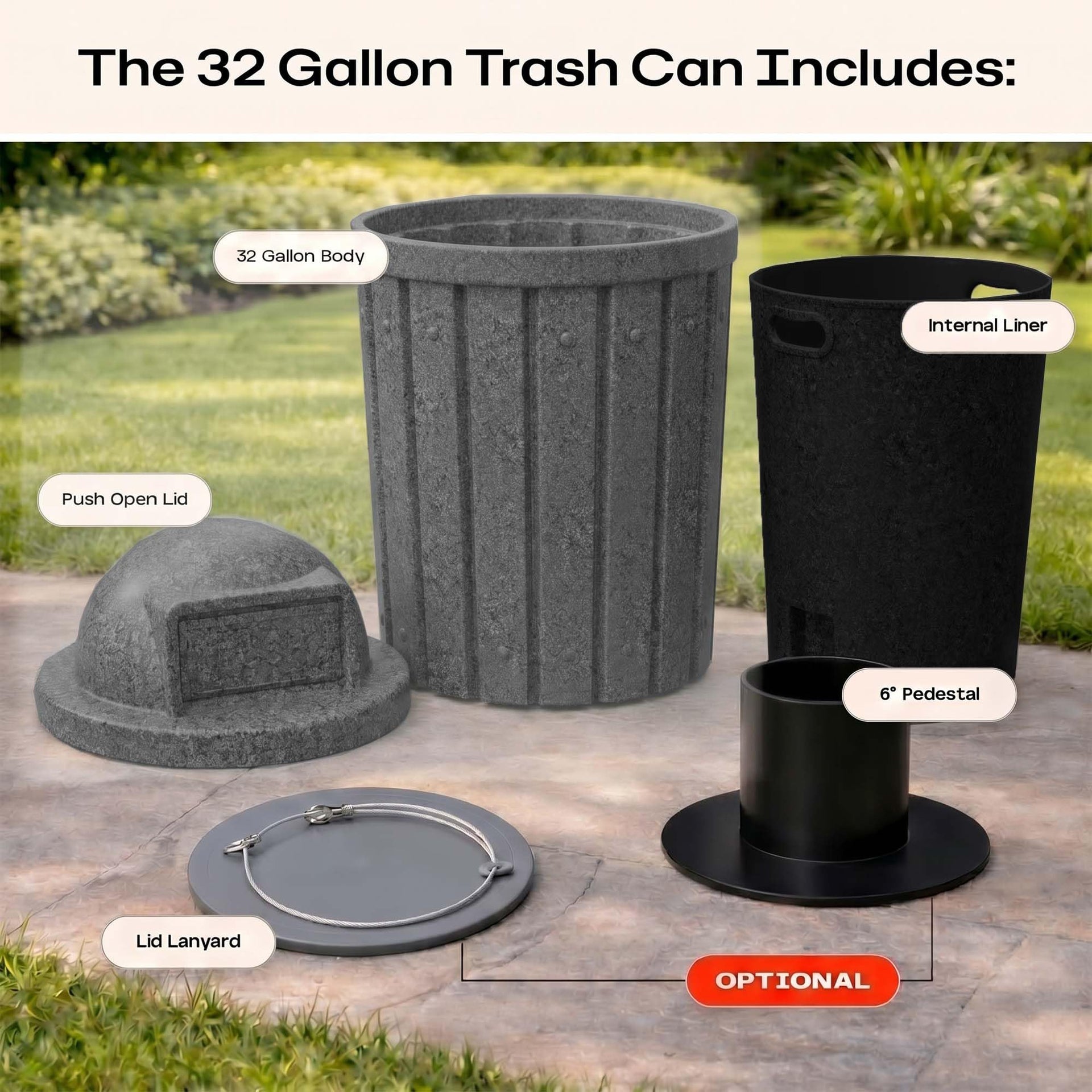 Campus Collection 42 Gallon Commercial Trash Can with Lid