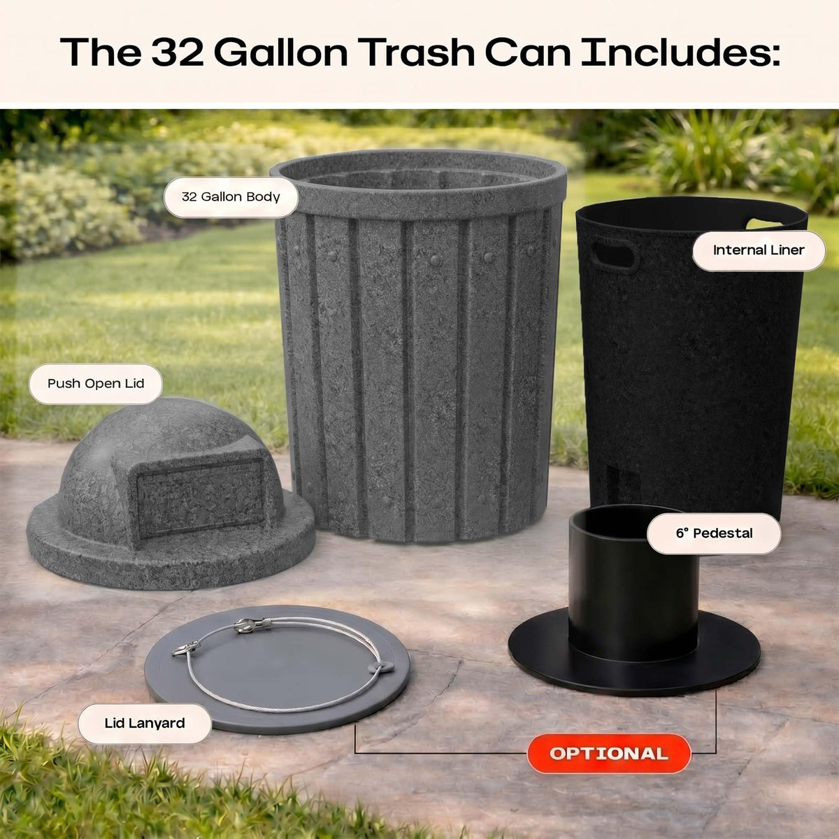 Campus Collection 42 Gallon Commercial Trash Can with Lid