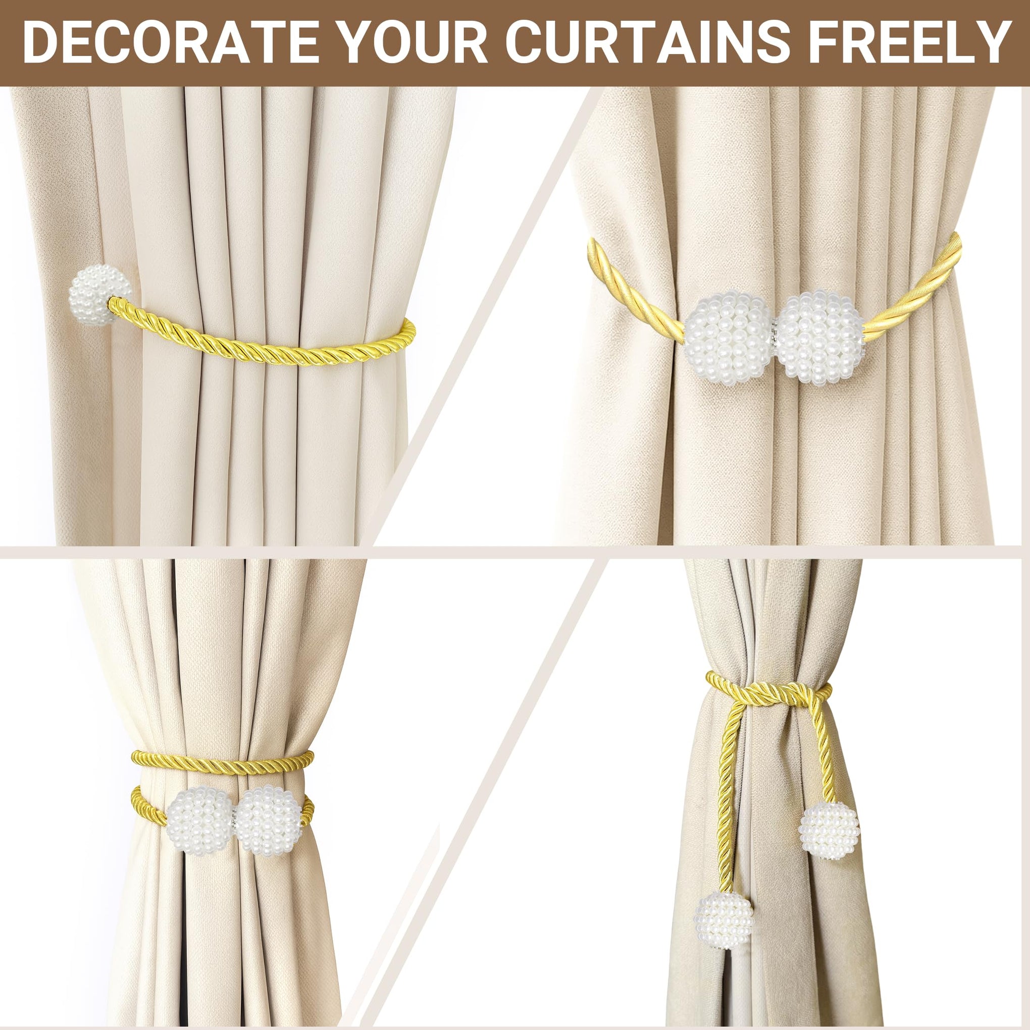 Magnetic Curtain Tiebacks Golden 6pcs (6 Count)