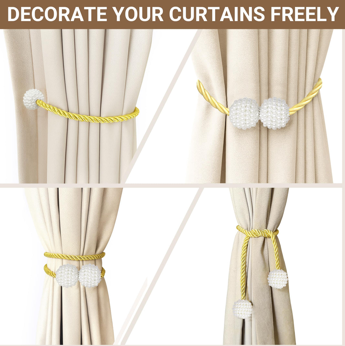 Magnetic Curtain Tiebacks Golden 2pcs (2 Count)