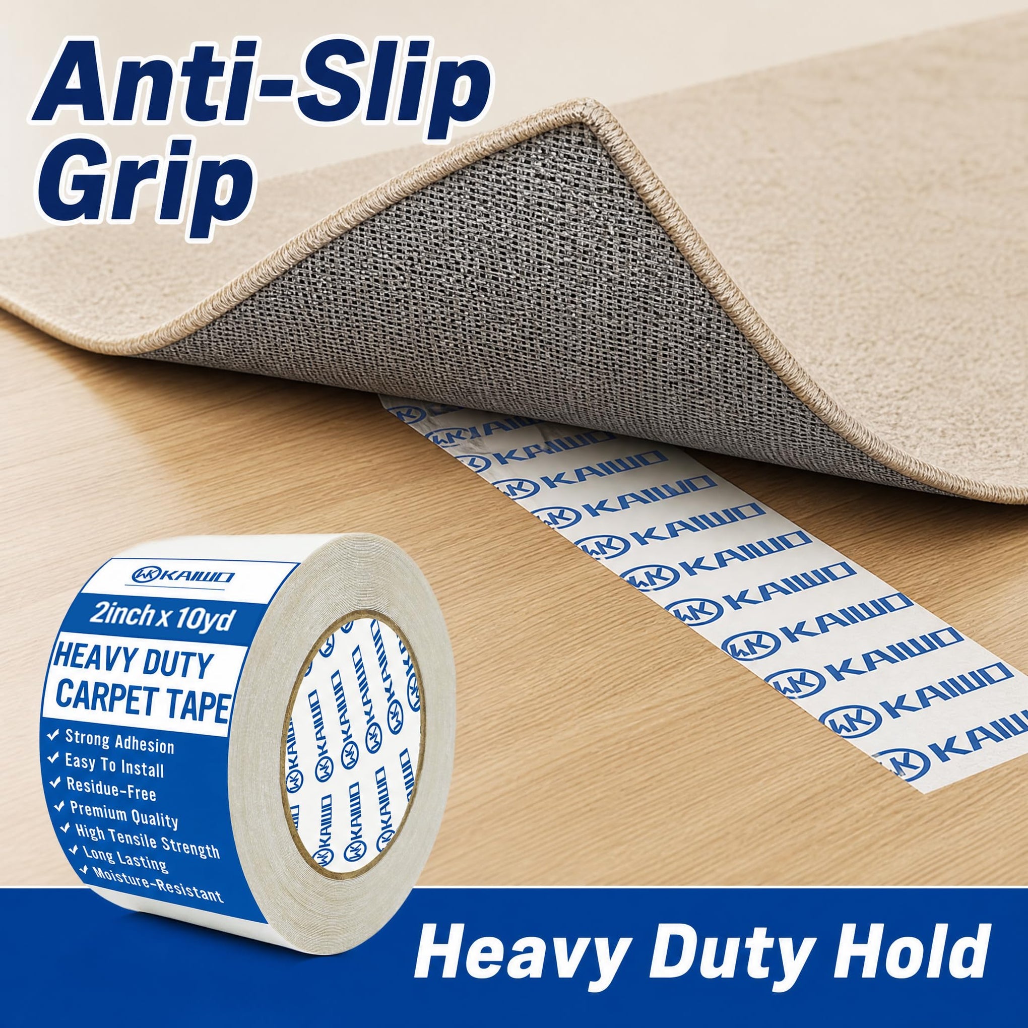 Heavy Duty Carpet Tape Double Sided 2 INx10YD Rug Tape for Area Rugs on Carpet (30 Foot)