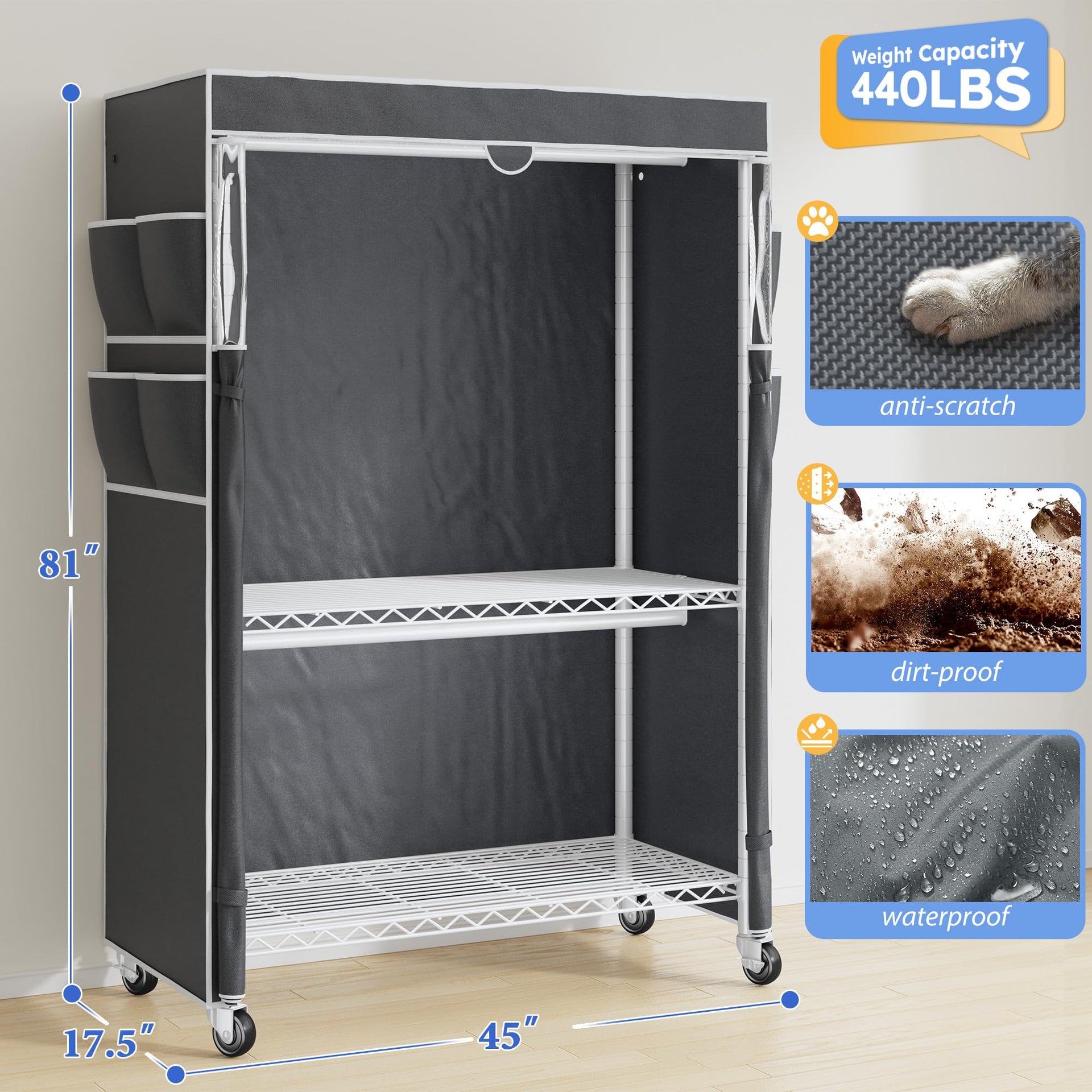 Rolling Clothes Rack with Cover
