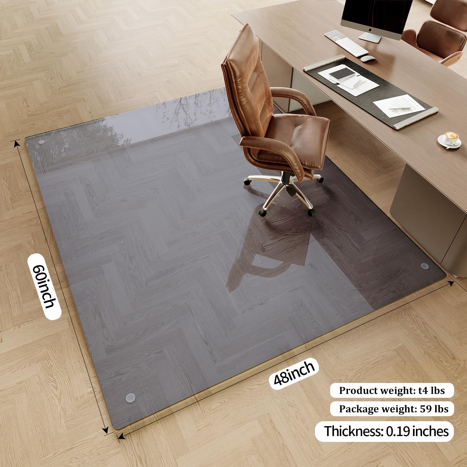 Tempered Glass] 48" x 60" Glass Office Chair Mat for Carpet