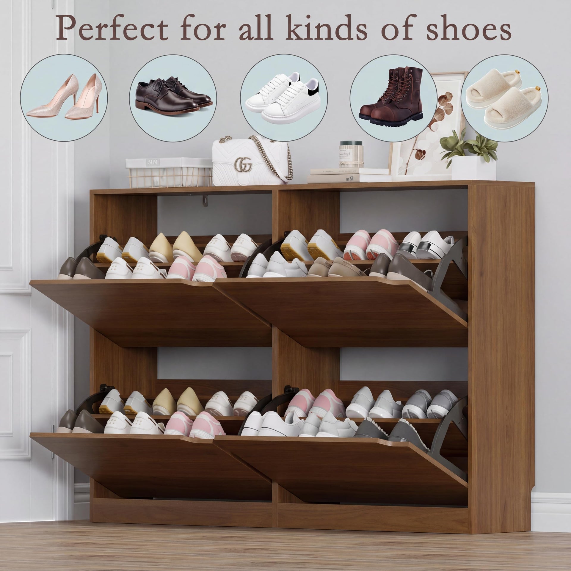 Shoe Cabinet with 4 Flip Drawers