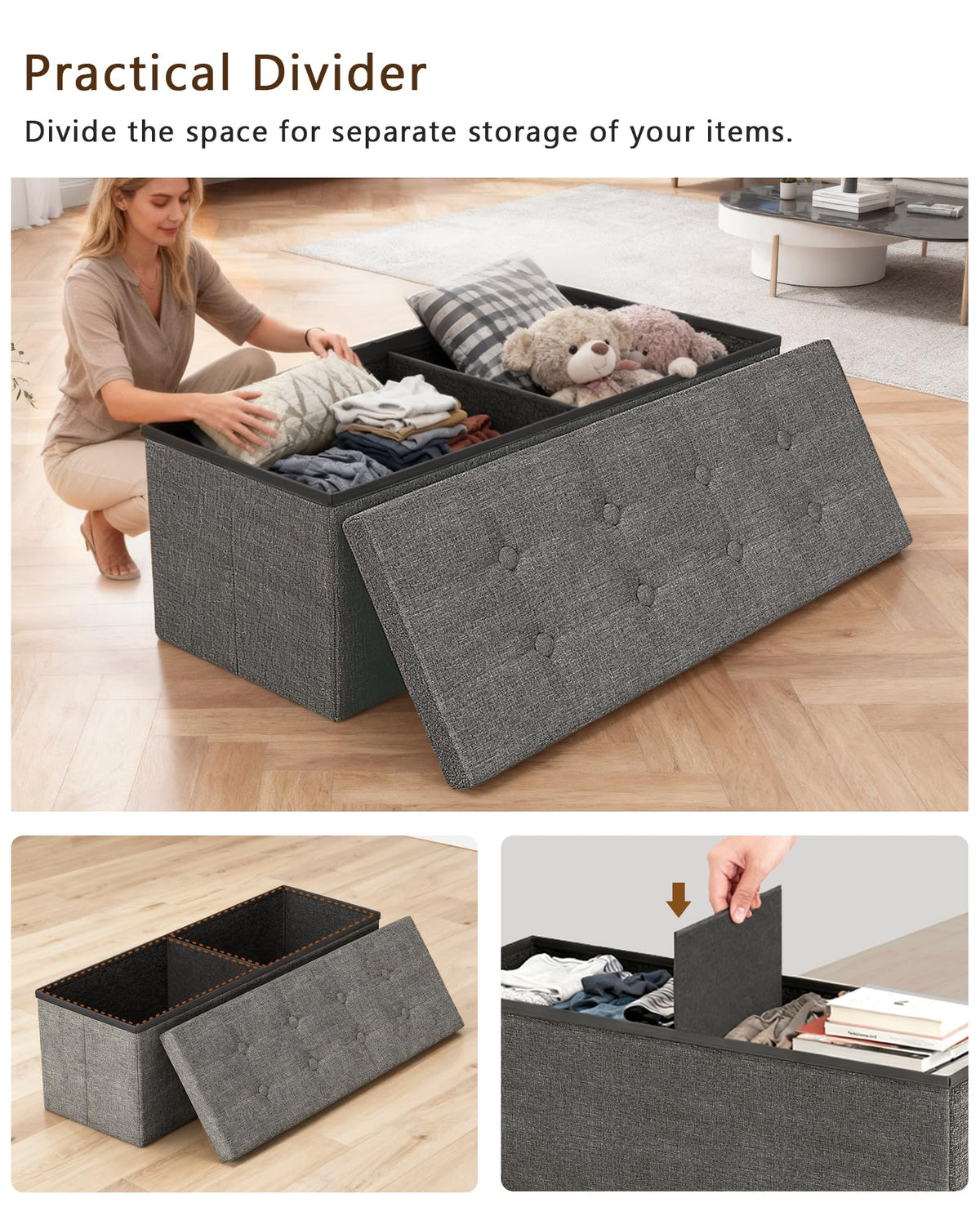 43 Inches Folding Storage Ottoman Bench