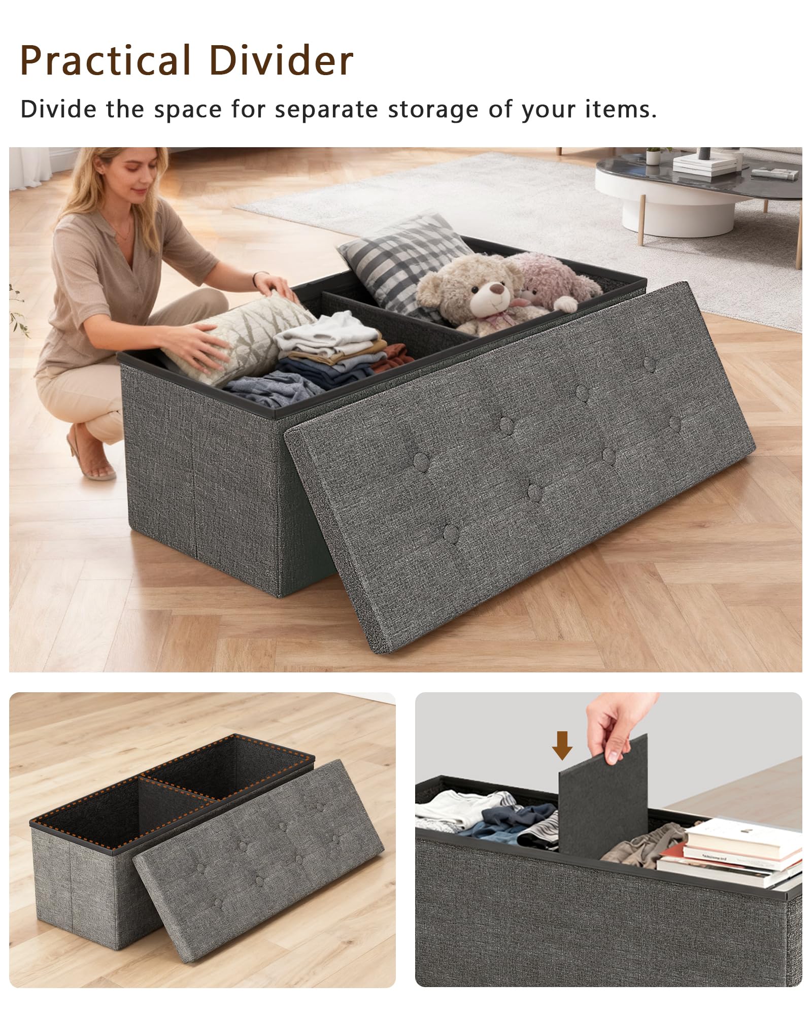43 Inches Folding Storage Ottoman Bench
