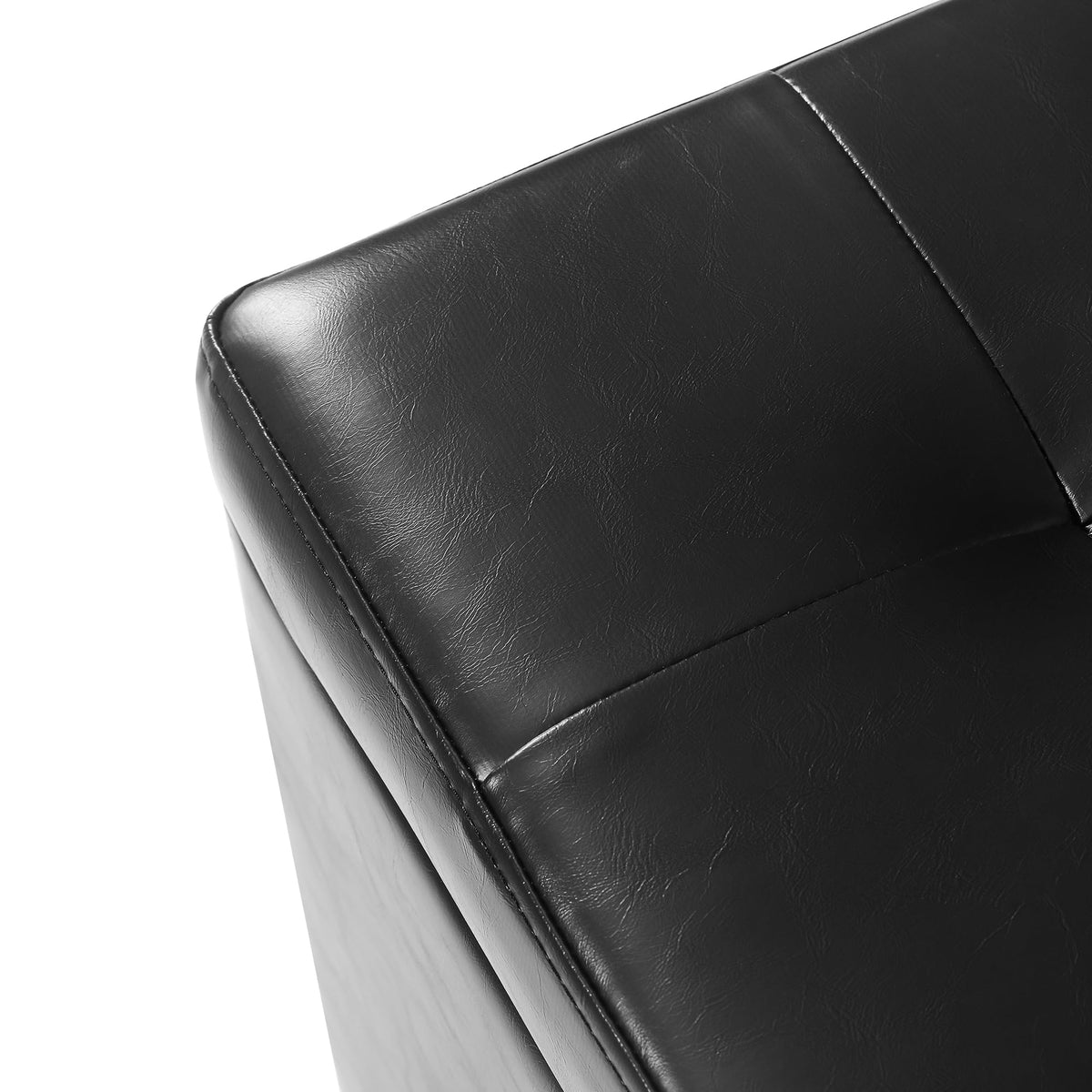 Black Faux Leather Storage Ottoman Bench with Tufted Top & Solid Wood Legs
