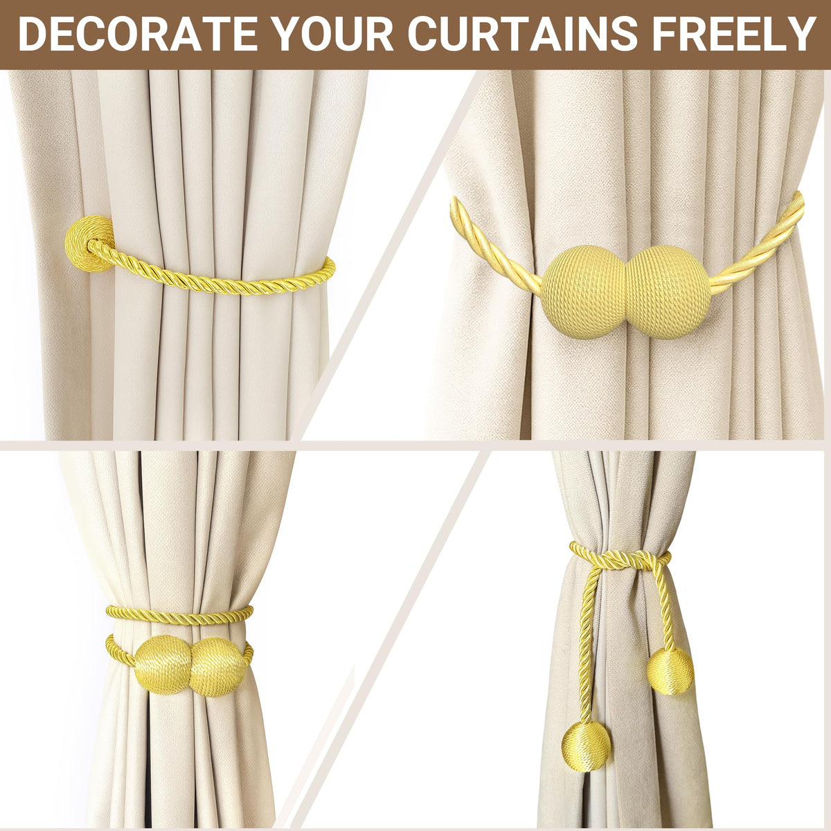 Magnetic Curtain Tiebacks Golden 6pcs (6 Count)