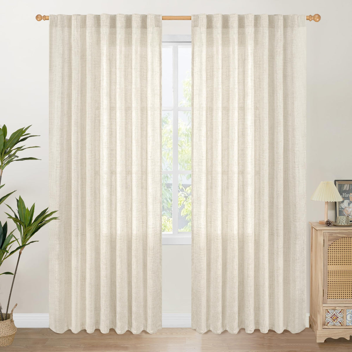 Wide Linen Curtains 84 Inch Length for Living Room (2 Count)