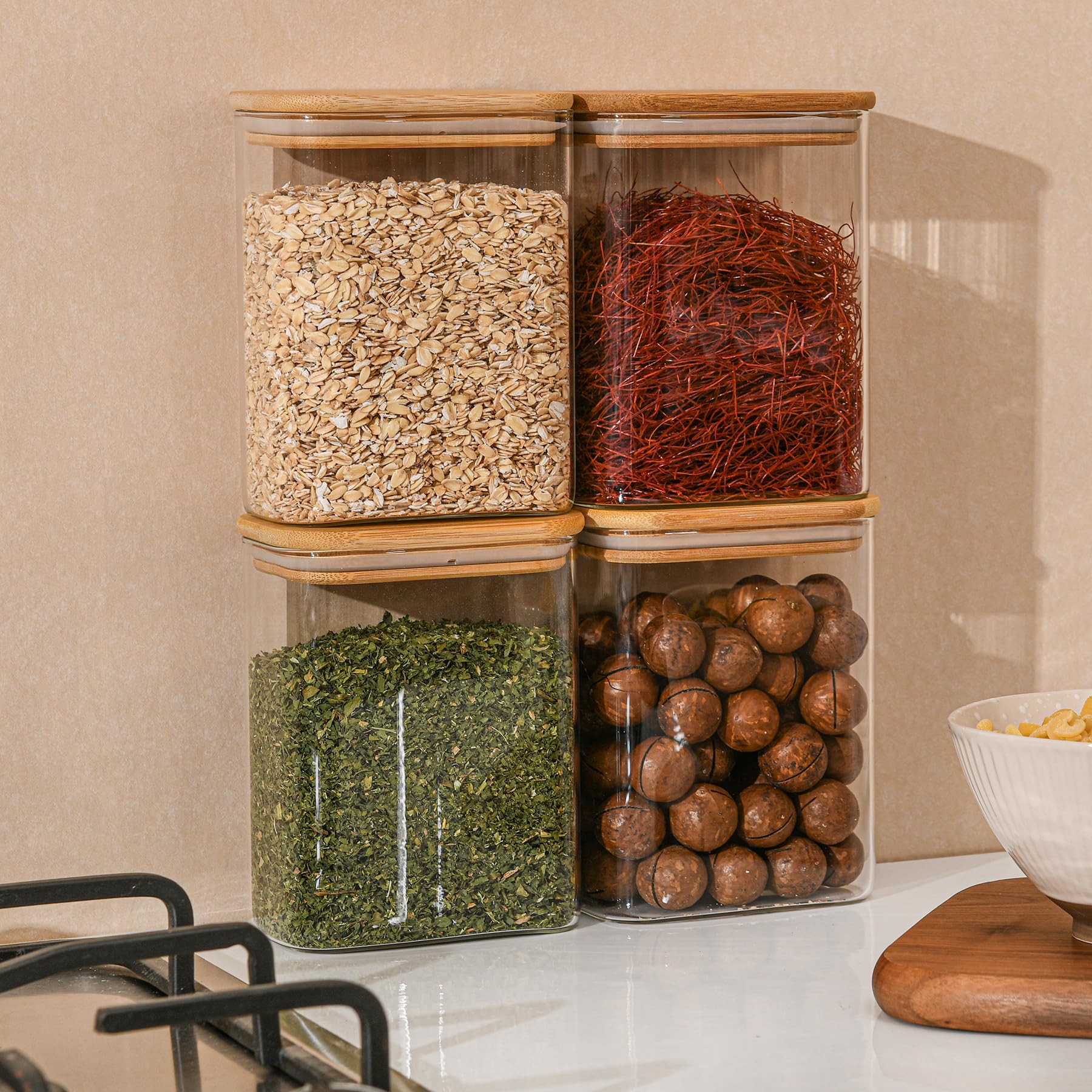 37oz Rectangle Airtight Glass Storage Containers with Bamboo Lids (6 Count)