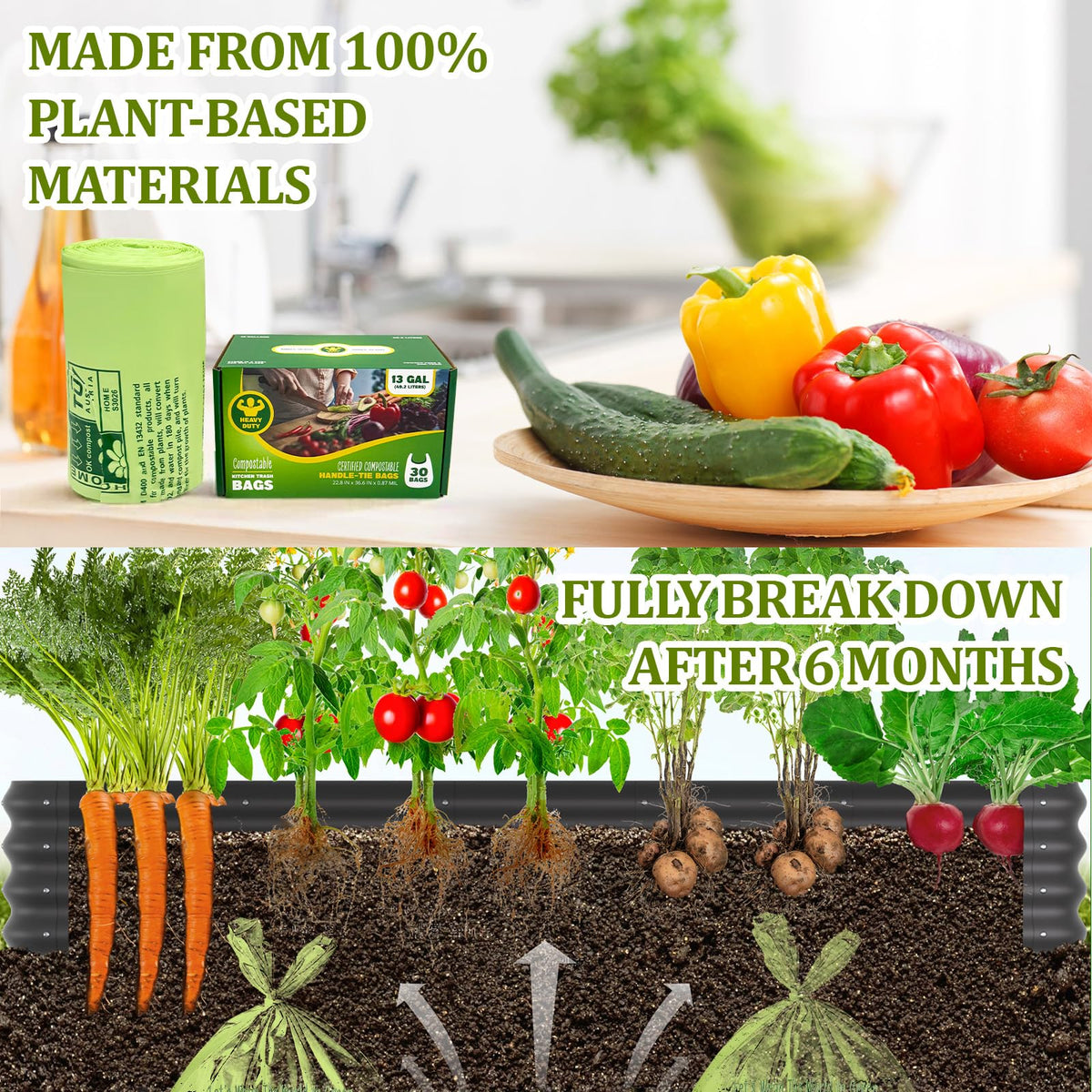 10 13 Gallon Compostable Trash Bags Handle (30 Count)