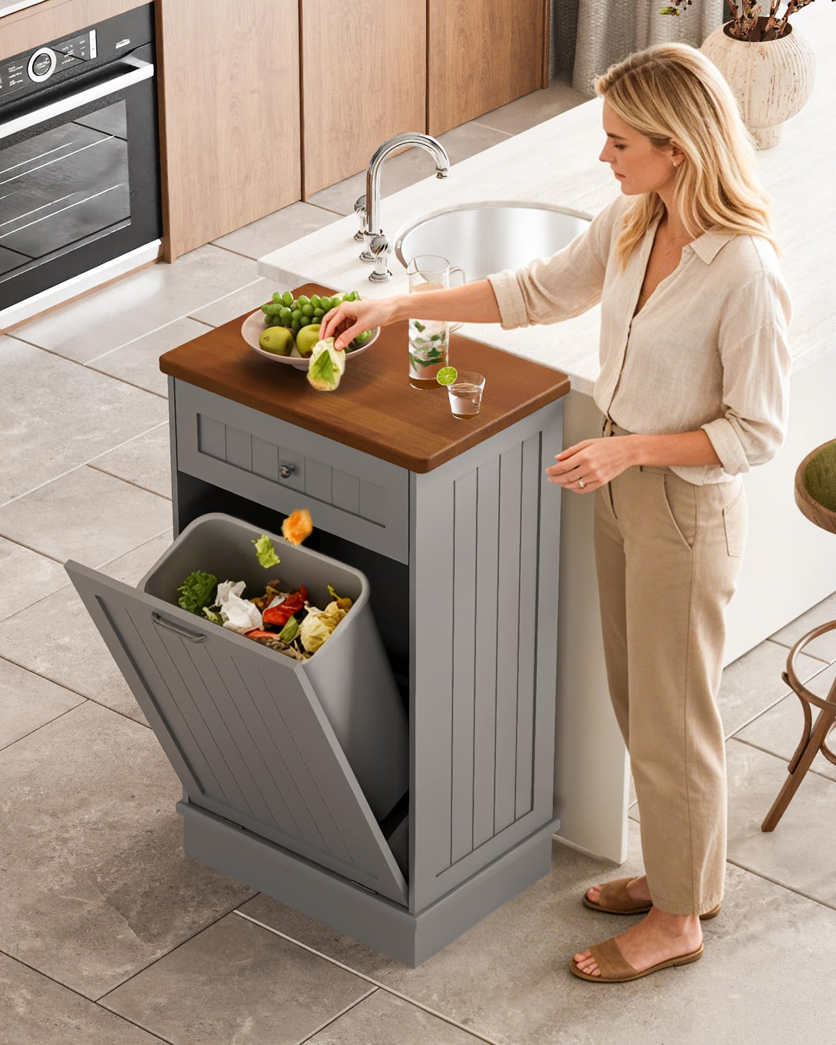 10 Gallon Tilt Out Trash Cabinet with Big Storage Drawer