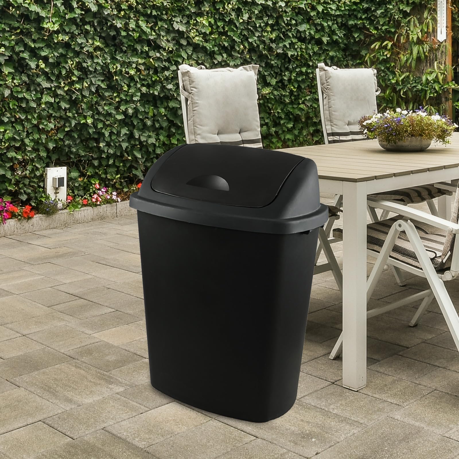 18 Gallon Black Plastic Kitchen Trash Can with Swing Lid (4 Count)