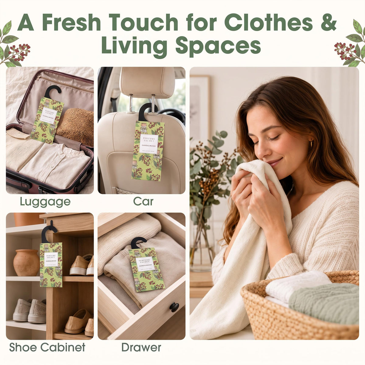 Large 12 Packs Sandalwood Hanging Scented Sachets Long (12 Count)