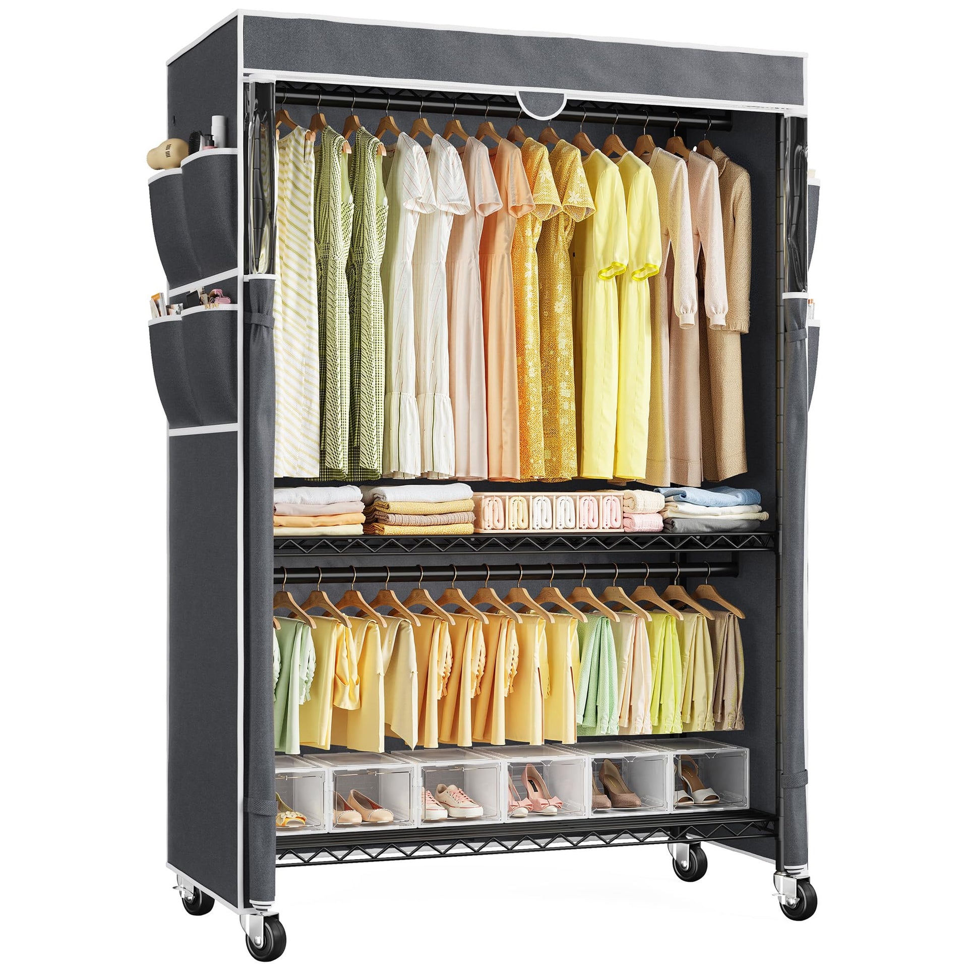 Rolling Clothes Rack with Cover