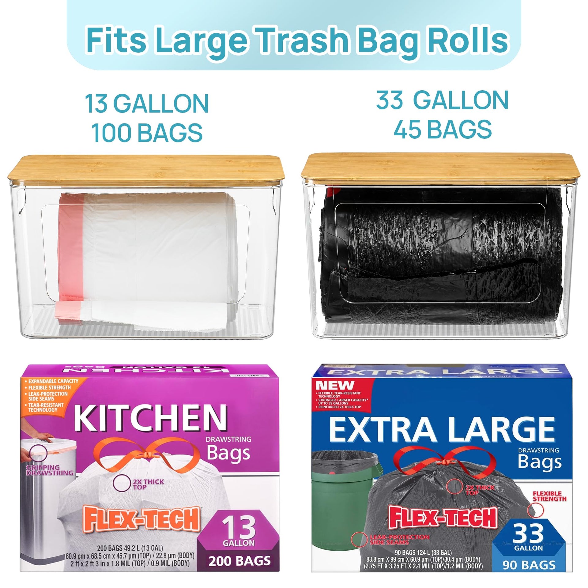 2 Pack Trash Bag Holder with Bamboo Lid (2 Count)