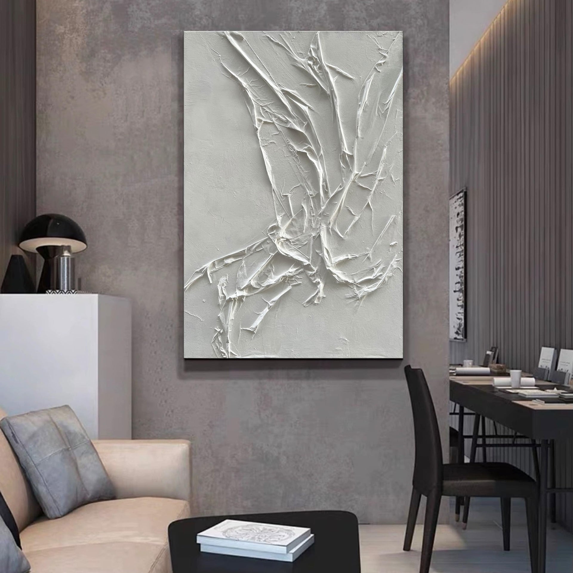 Hand Painted White Texture Abstract Art Painting Minimalist Art Home Office Hallway Wall Decoration Oil Painting 24x36 inches