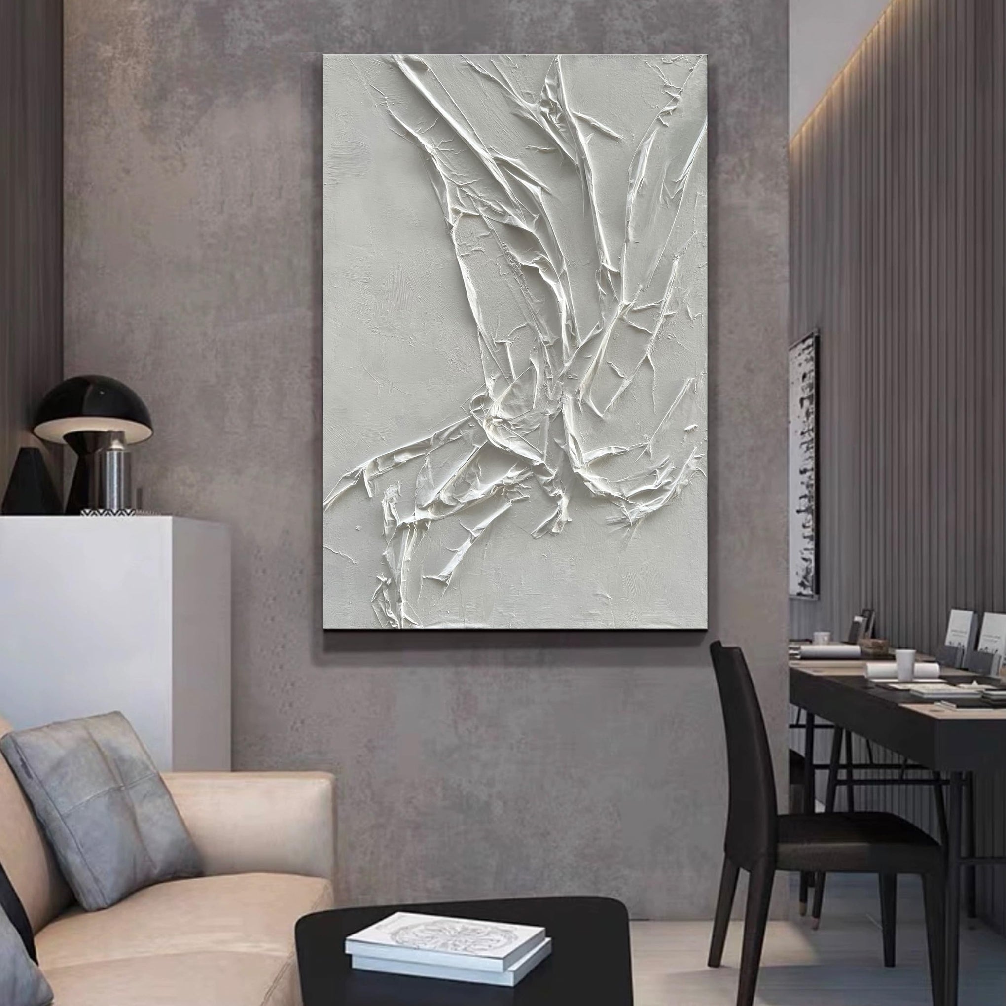 Hand Painted White Texture Abstract Art Painting Minimalist Art Home Office Hallway Wall Decoration Oil Painting 24x36 inches