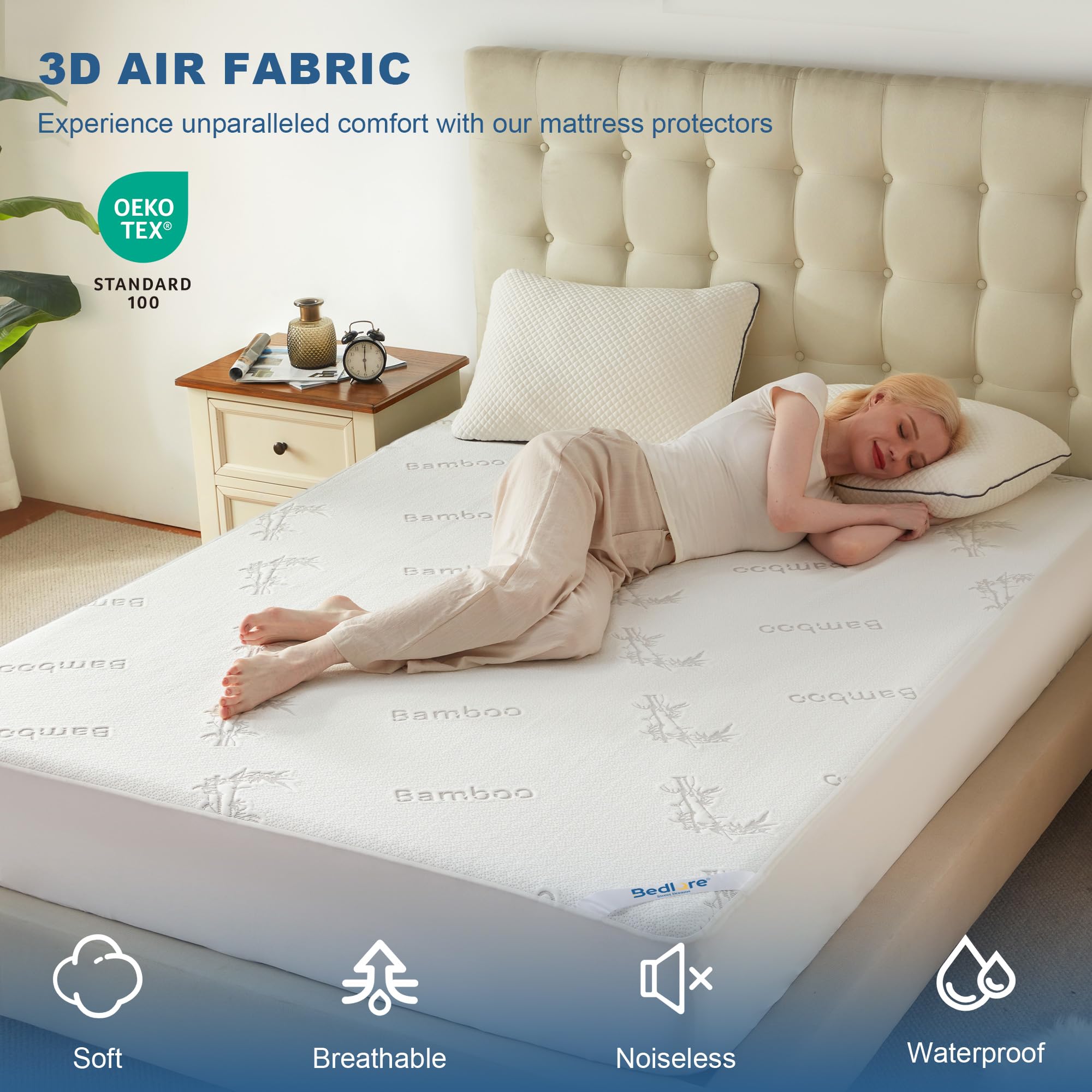 Twin Size Waterproof Mattress Protector Bamboo Viscose Bed Cover